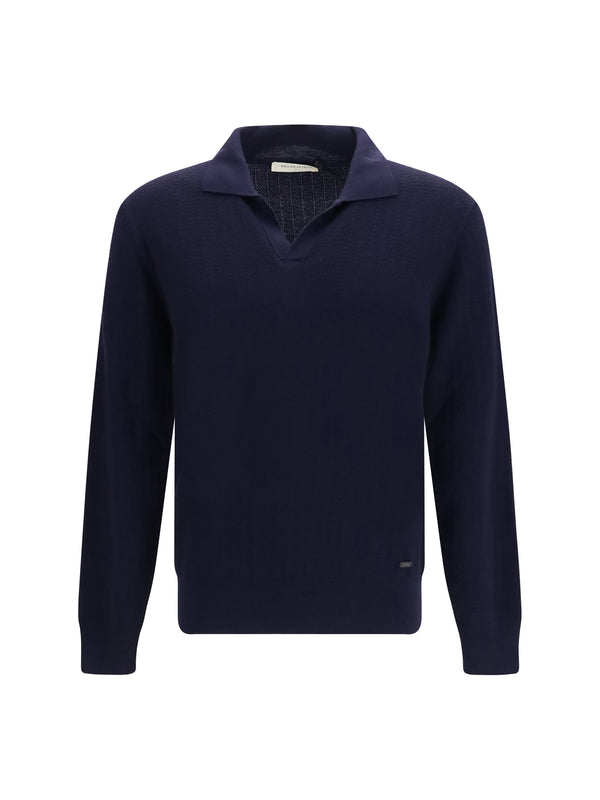 Virgin Wool Shawl Collar Cardigan Blu Scuro Fleece Ovis Aries