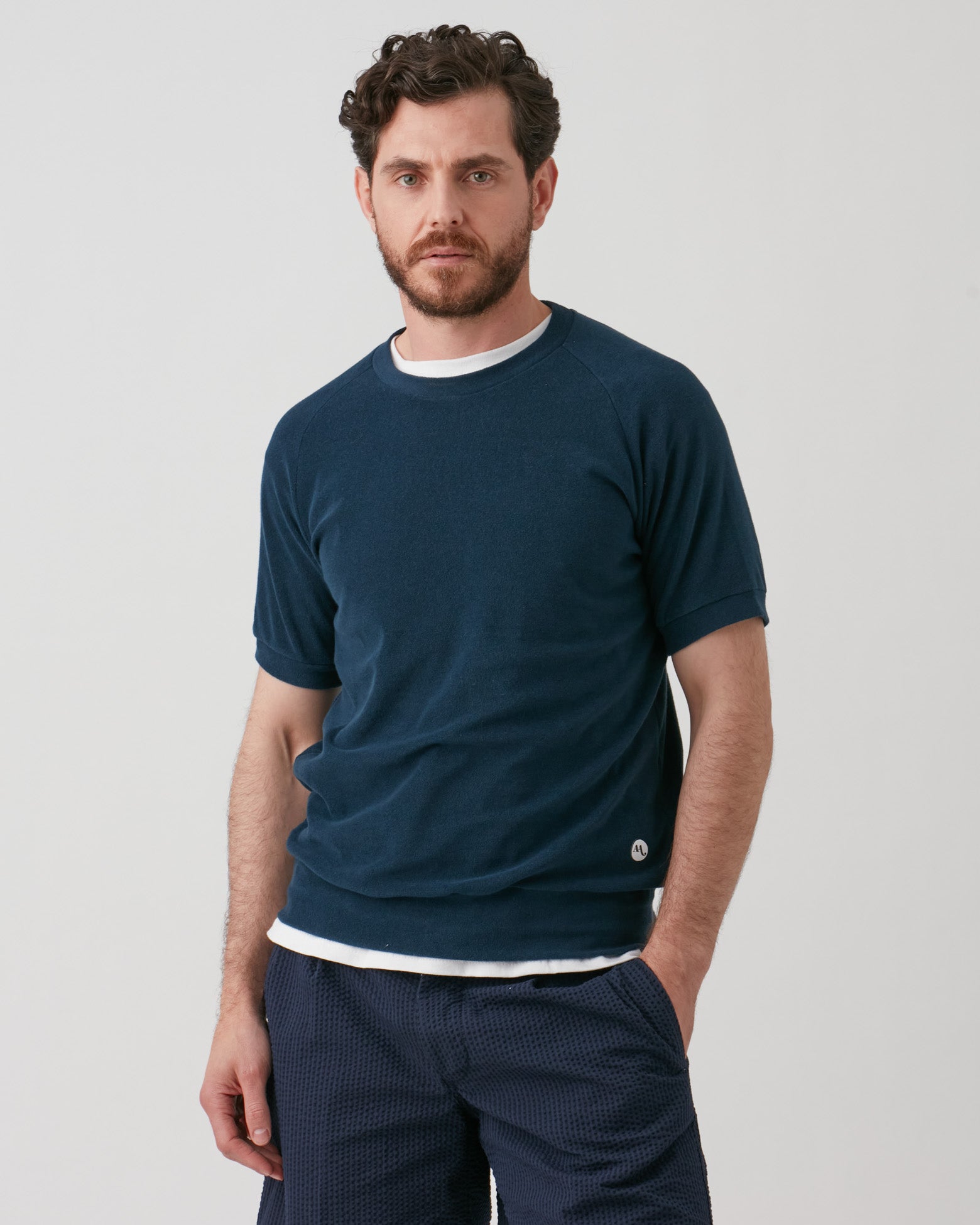 Aagamennone Teal Green Terry Cotton T-Shirt Sweatshirts & Poloshirts