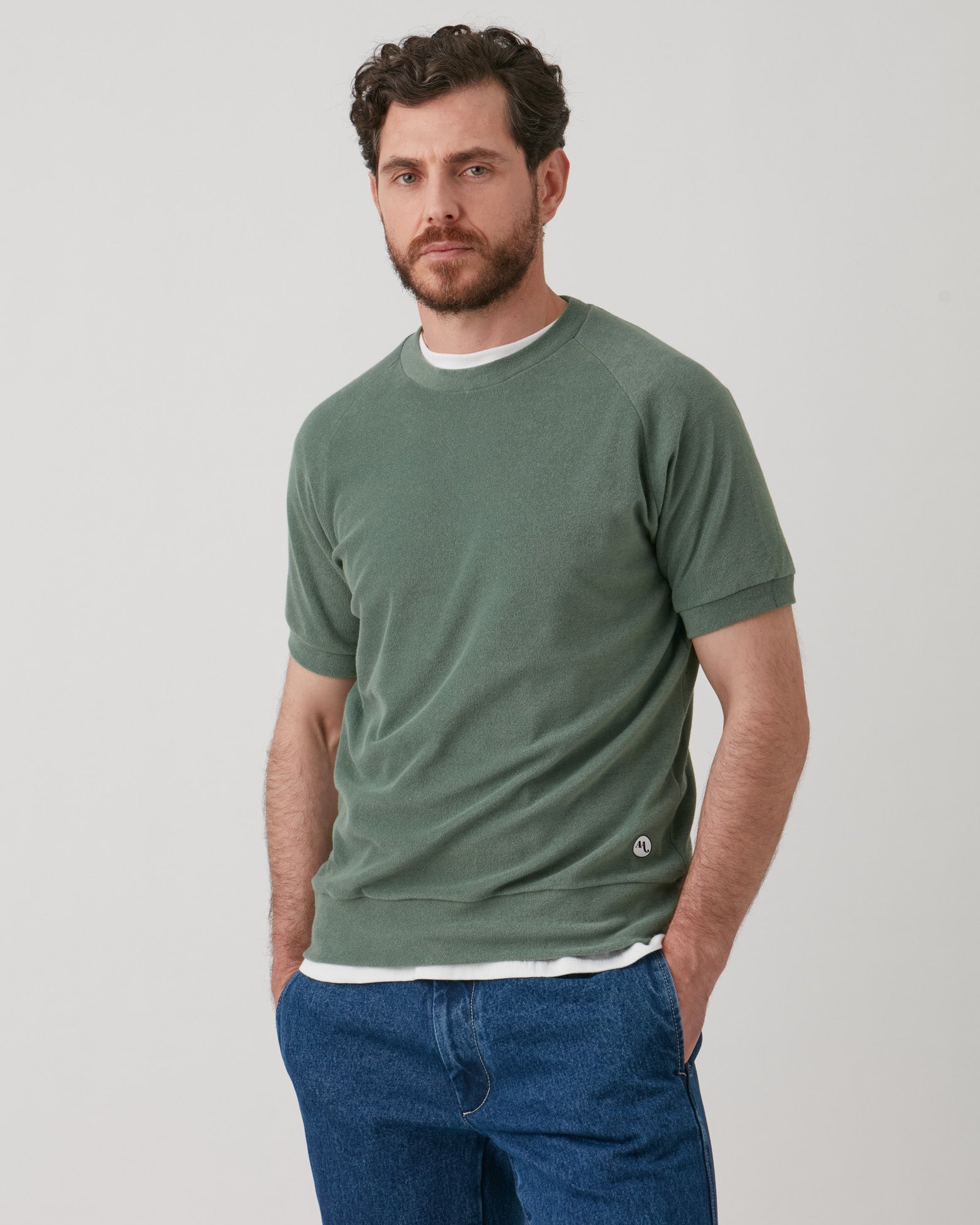 Aagamennone Green Terry Cotton T-Shirt Sweatshirts & Poloshirts