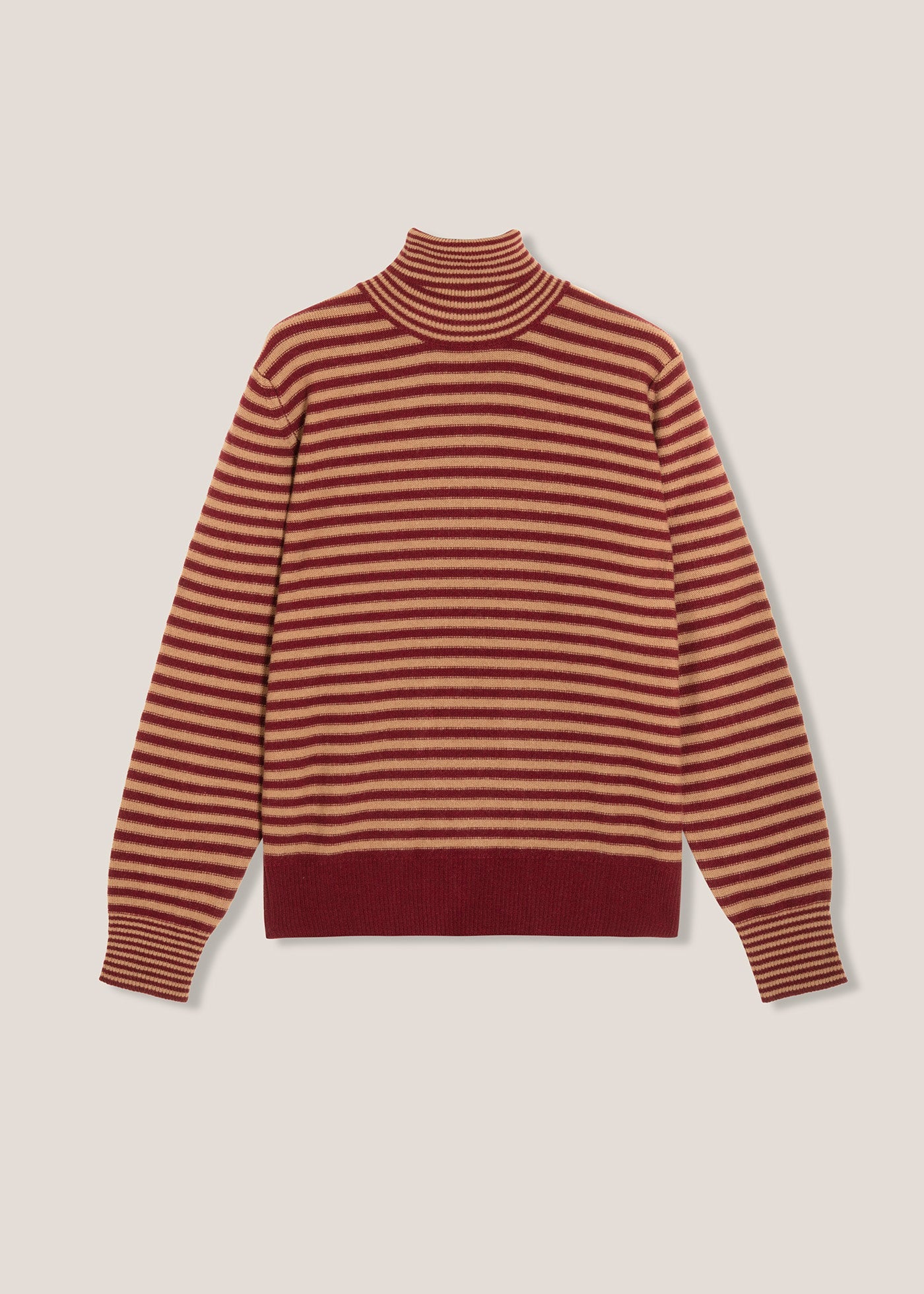 Aaitor Burgundy Wool Striped Turtleneck Brown Knitwear