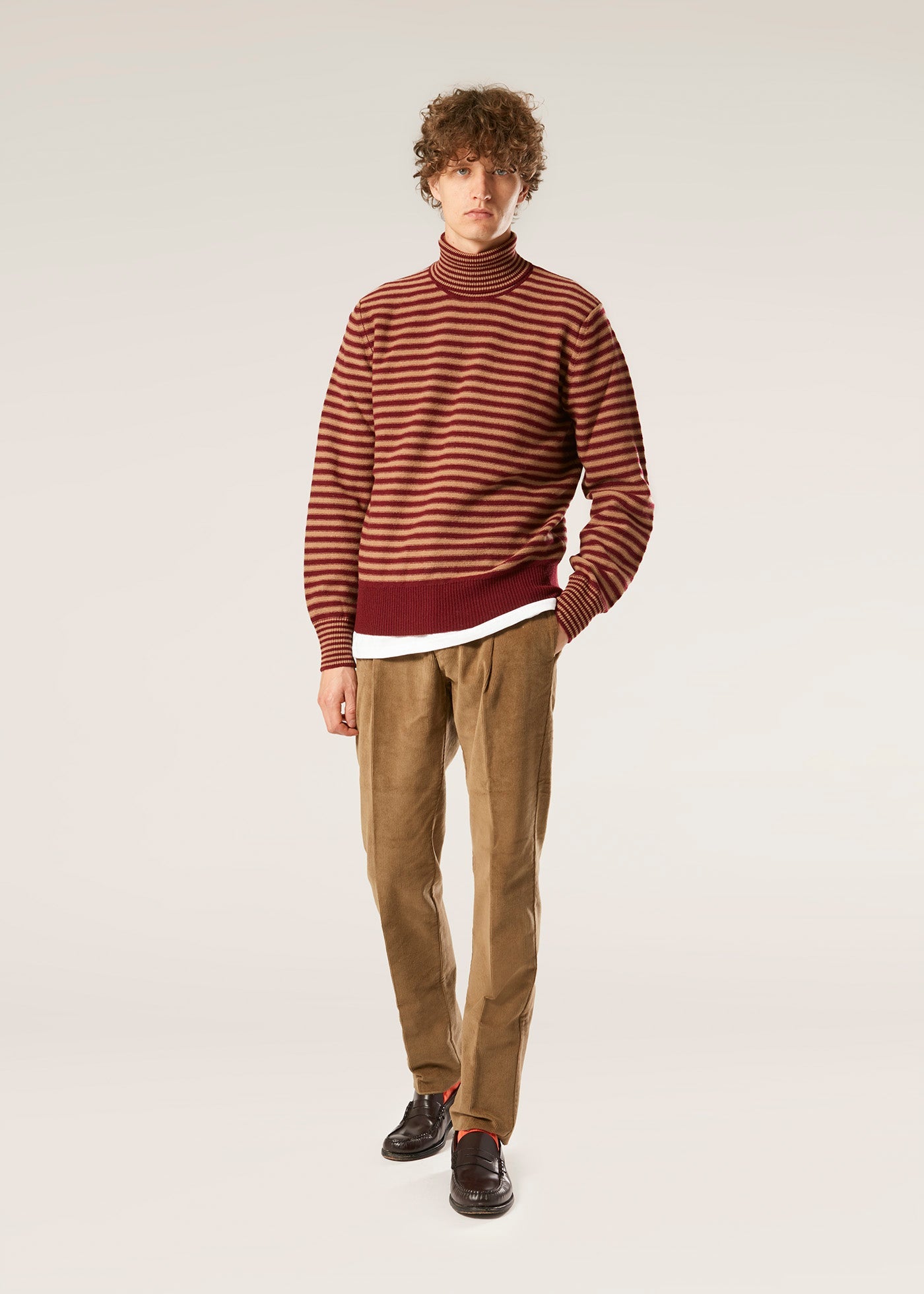 Aaitor Burgundy Wool Striped Turtleneck Brown Knitwear