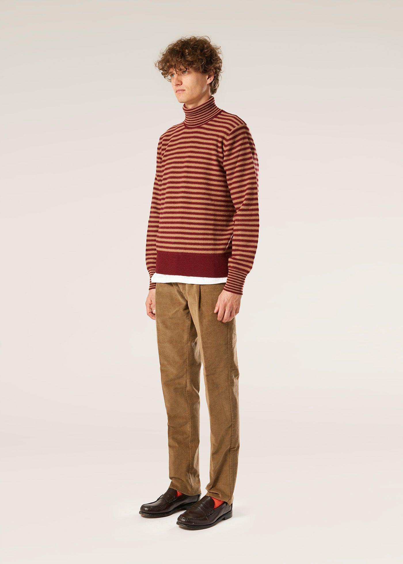 Aaitor Burgundy Wool Striped Turtleneck Brown Knitwear