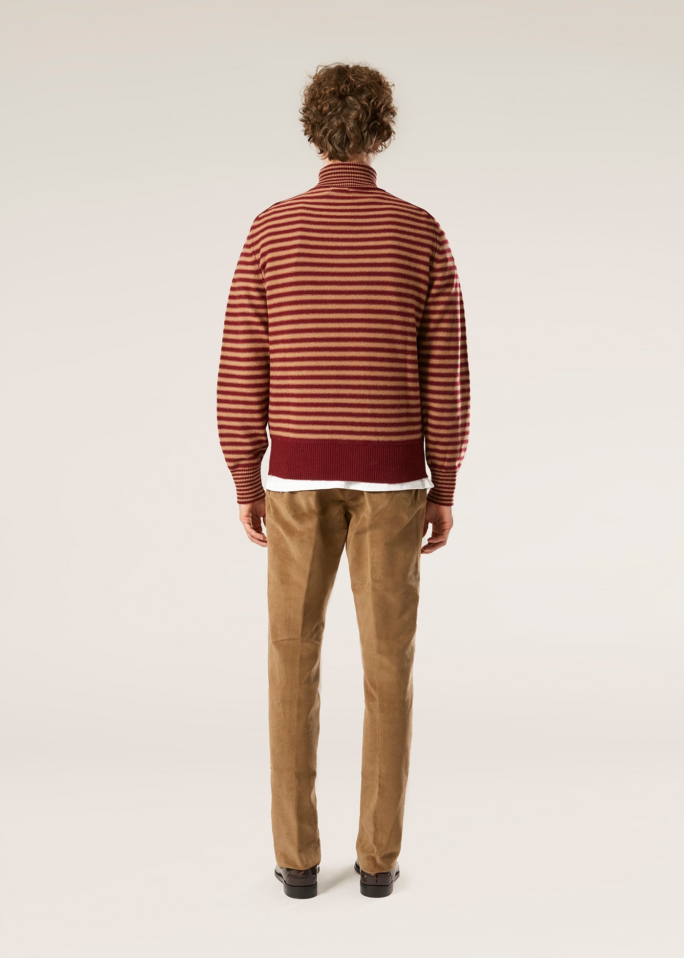 Aaitor Burgundy Wool Striped Turtleneck Brown Knitwear