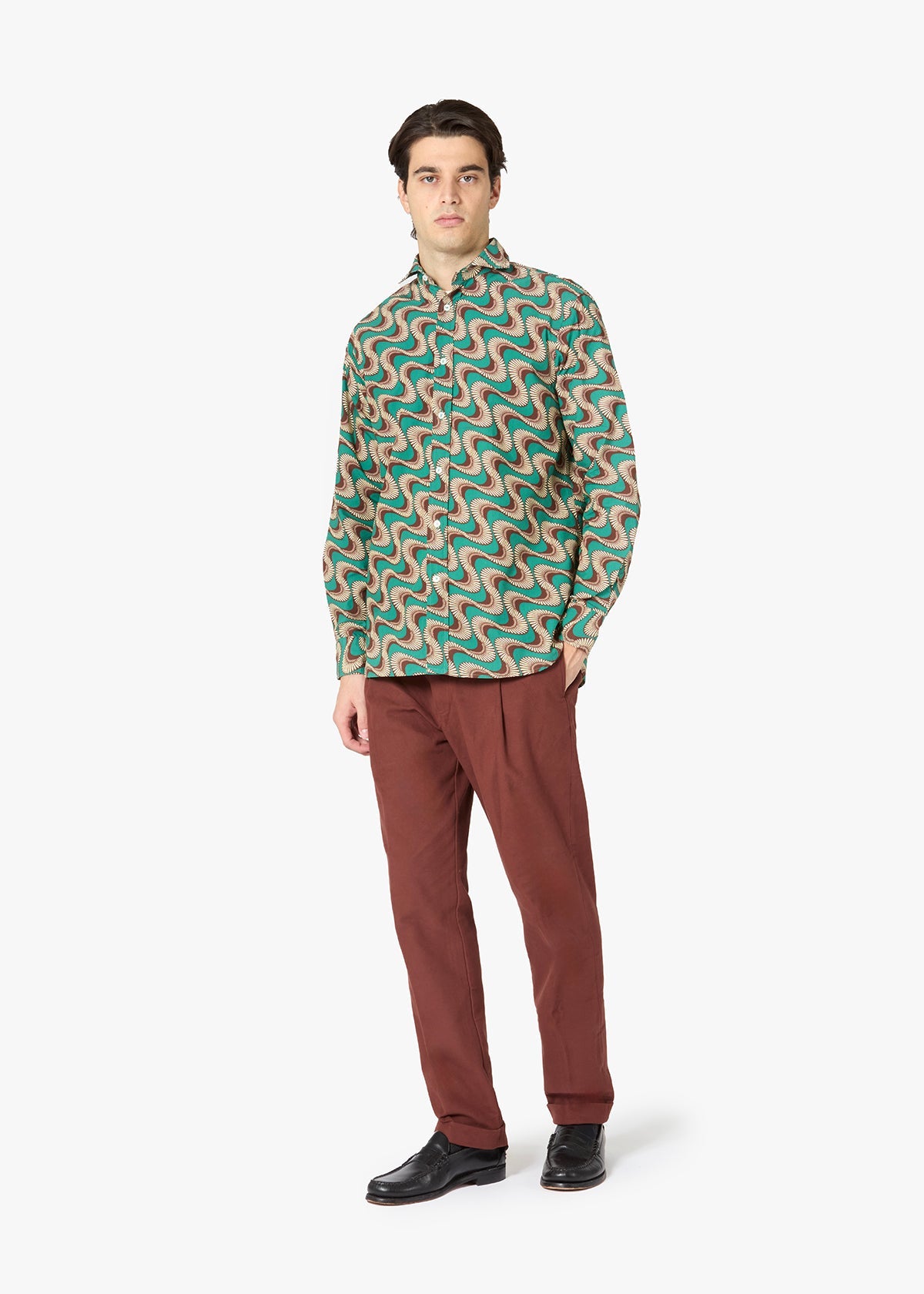 Aalassio French Collar Printed Shirt Green