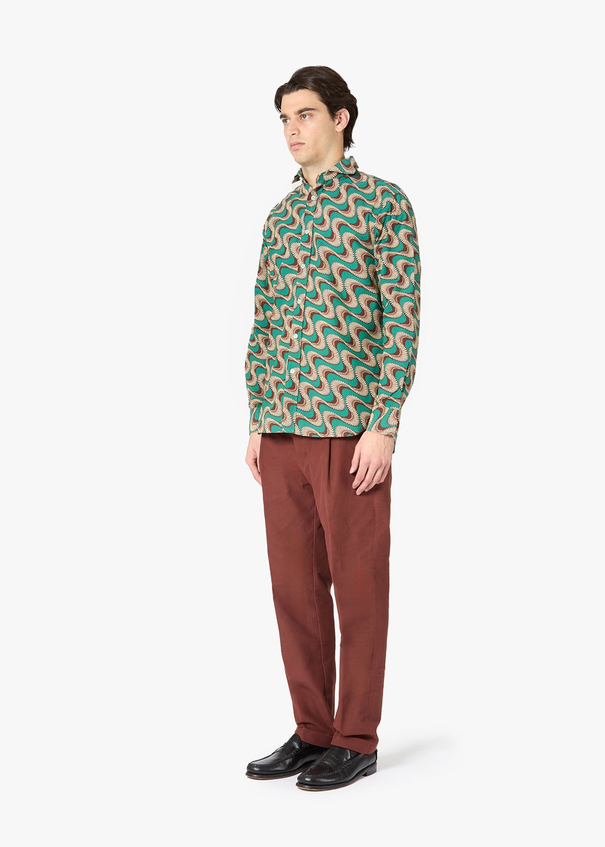 Aalassio French Collar Printed Shirt Green