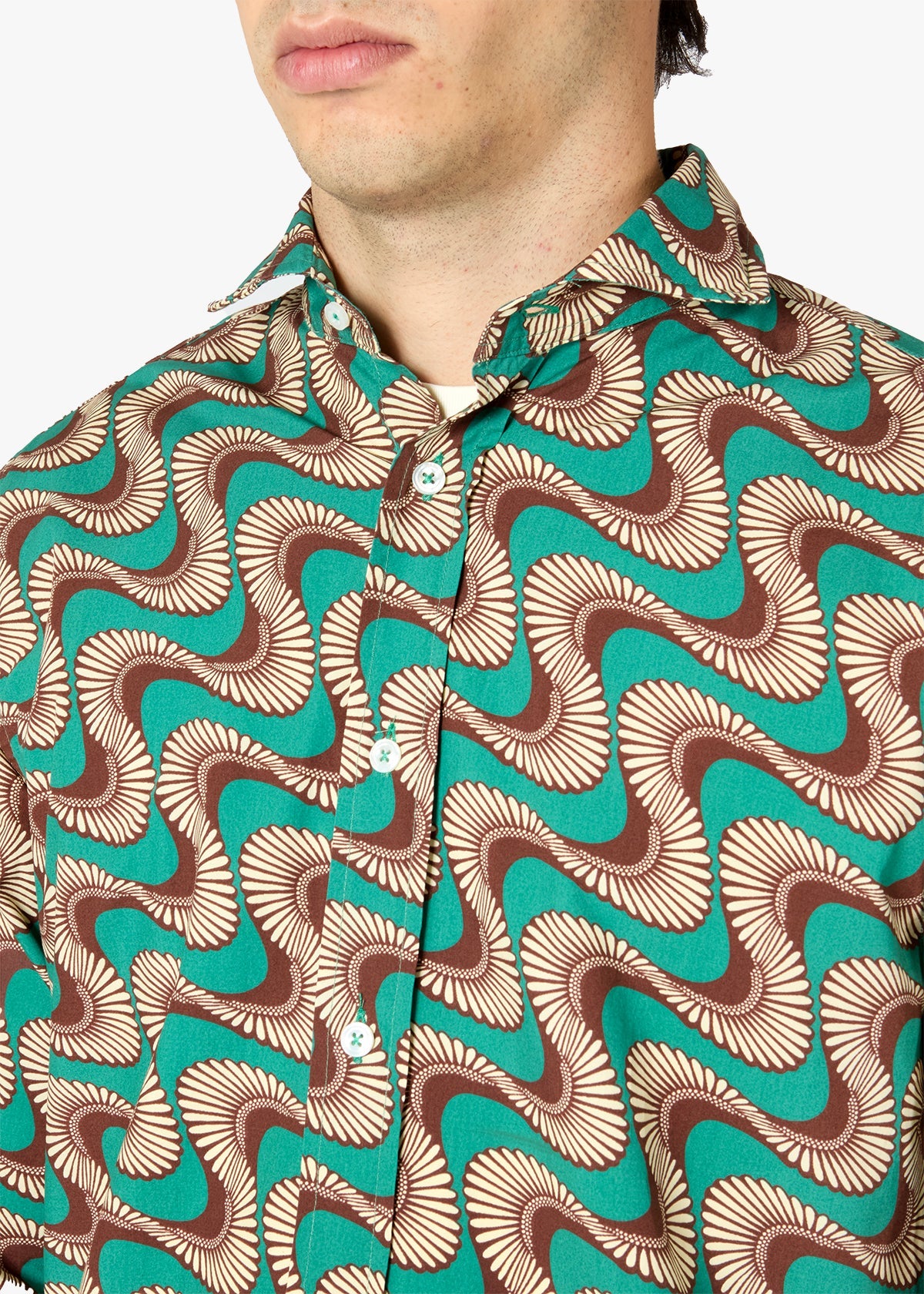 Aalassio French Collar Printed Shirt Green