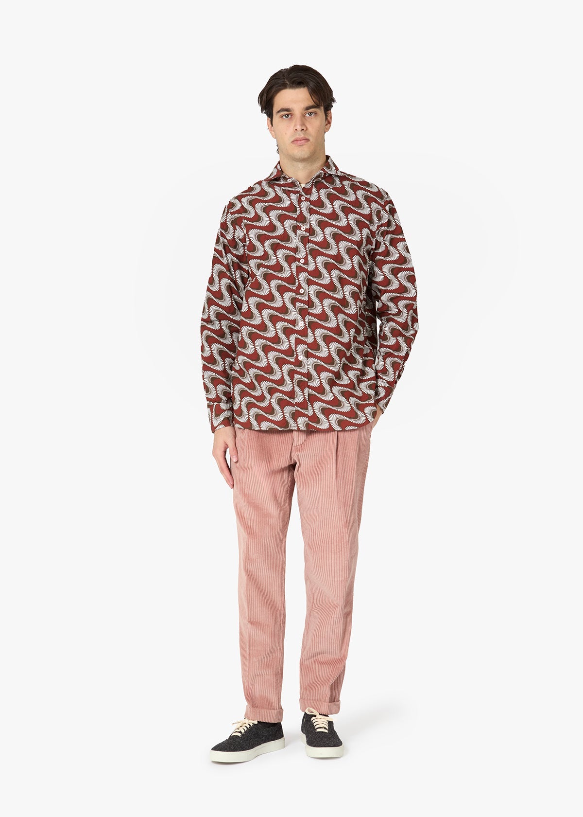 Aalassio French Collar Printed Shirt Red
