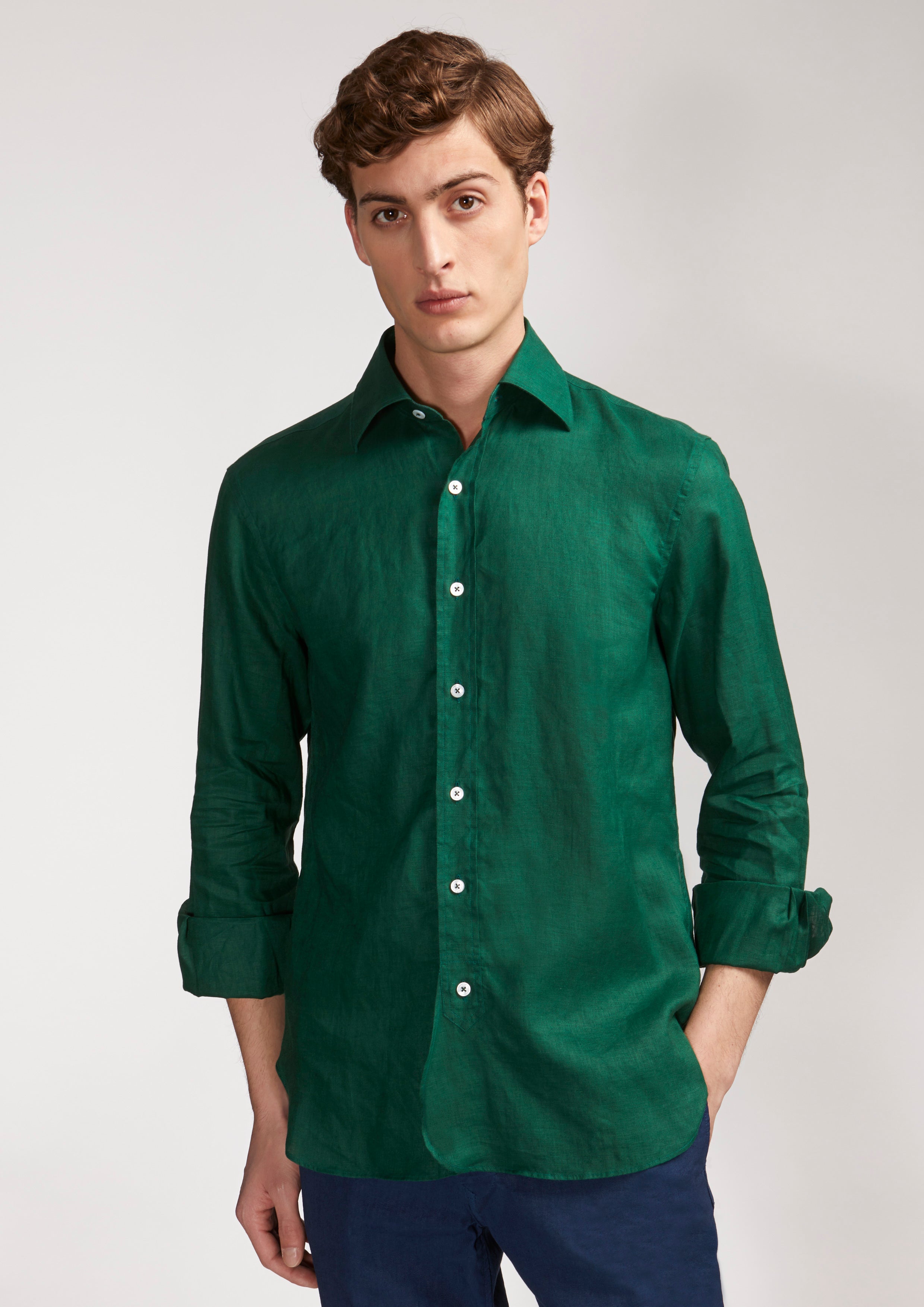 Aalbenga Solid Linen Shirt Green