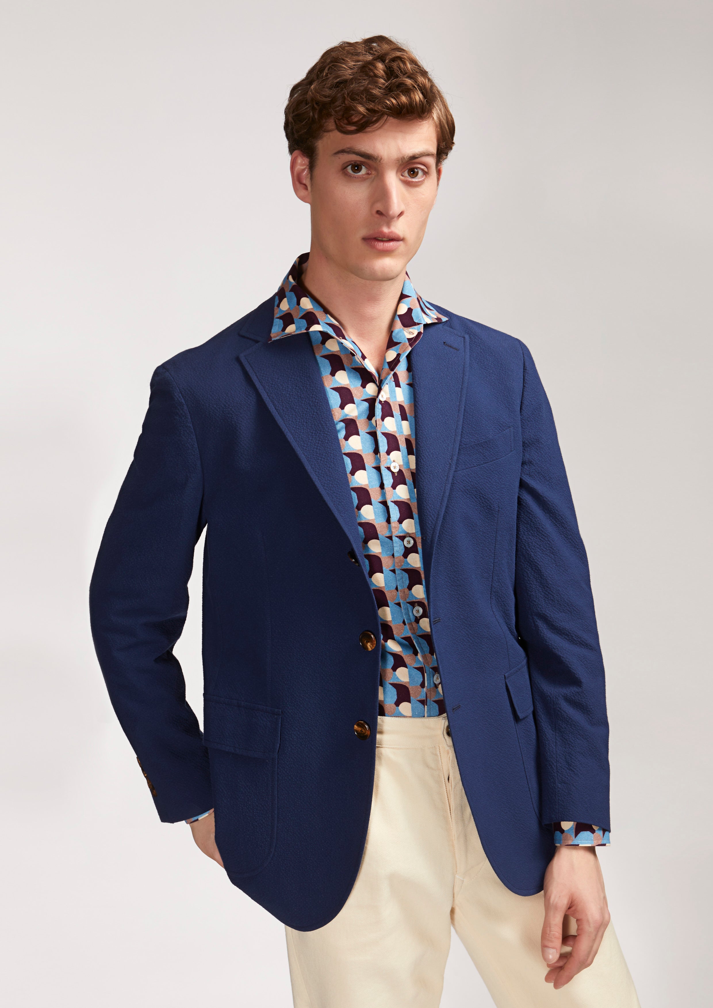Aalberobello Seersucker Blazer Blue Coats & Jackets