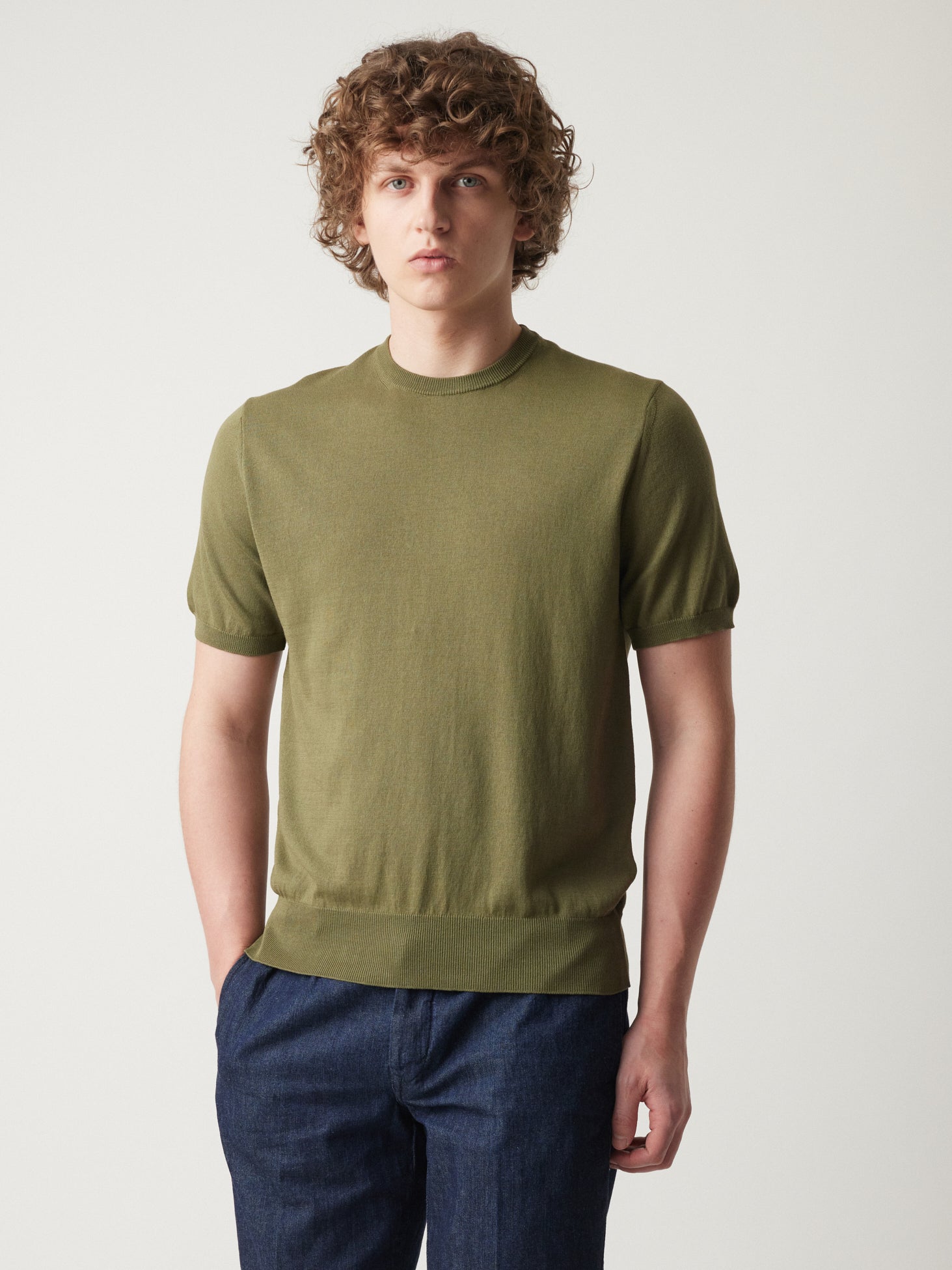 Aalfeo Crewneck Sweater With Short Sleeves Green T-shirt