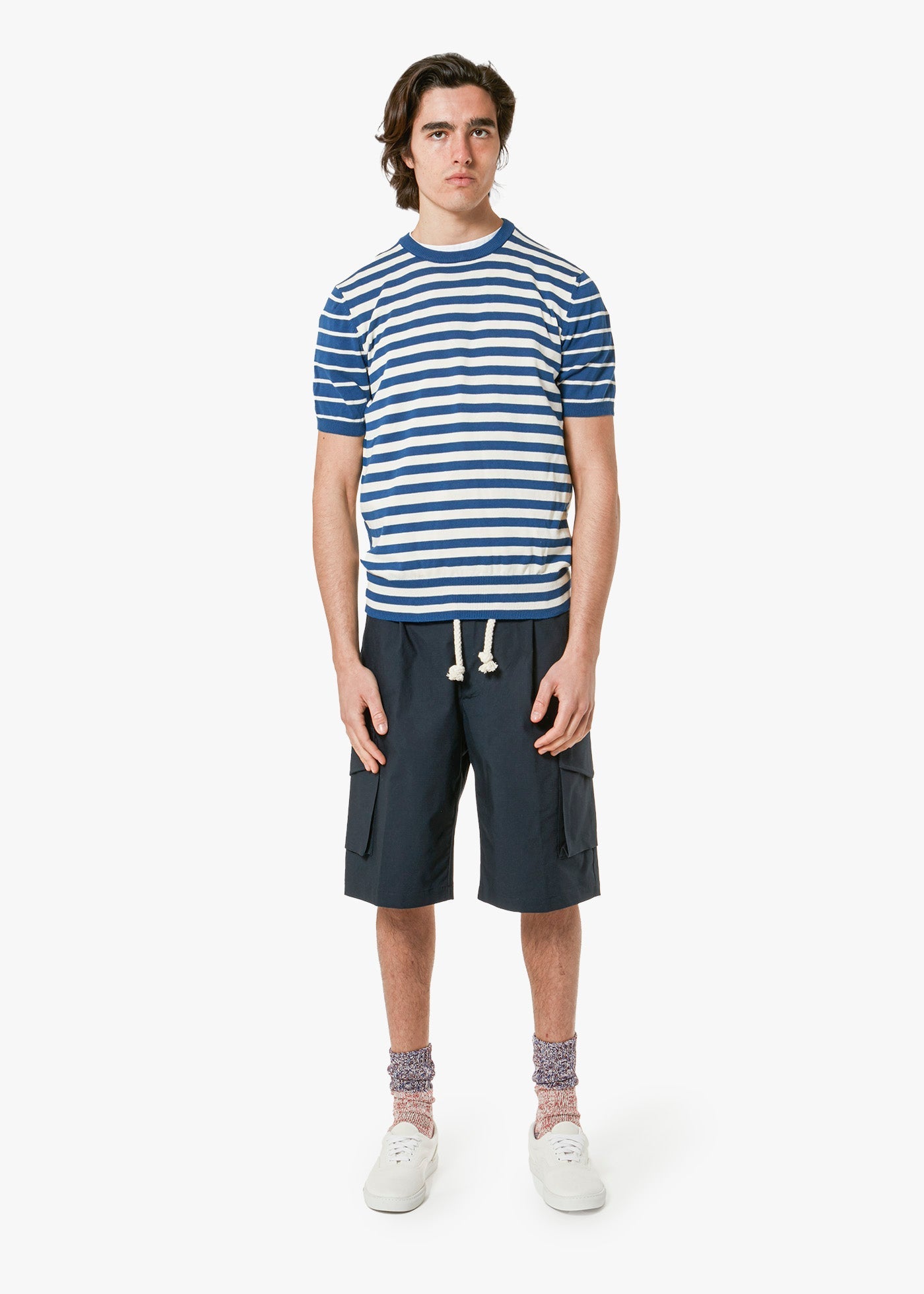 Aalfeo Striped Knitted T-Shirt Blue