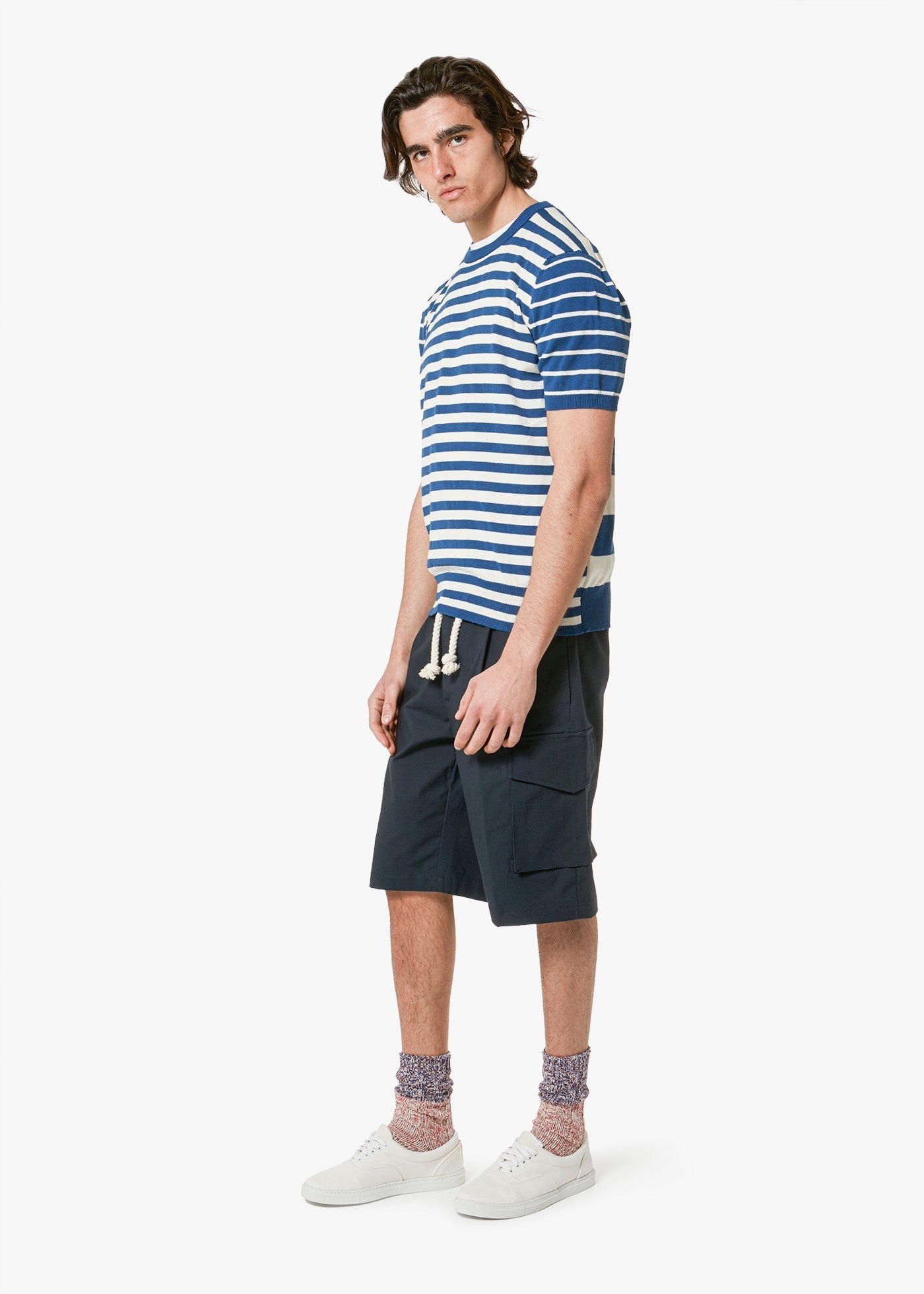 Aalfeo Striped Knitted T-Shirt Blue