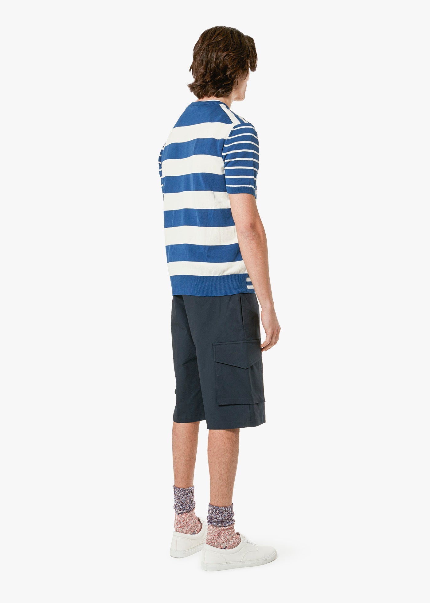 Aalfeo Striped Knitted T-Shirt Blue