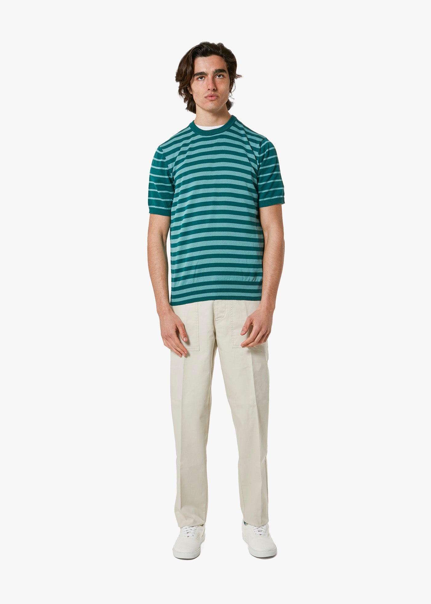 Aalfeo Striped Knitted Tshirt Darkgreen T-shirt