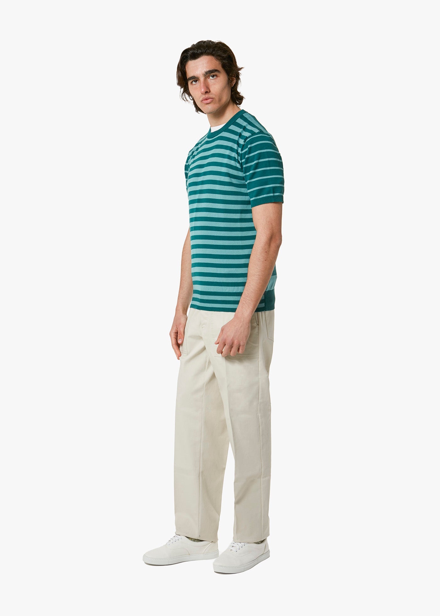 Aalfeo Striped Knitted Tshirt Darkgreen T-shirt
