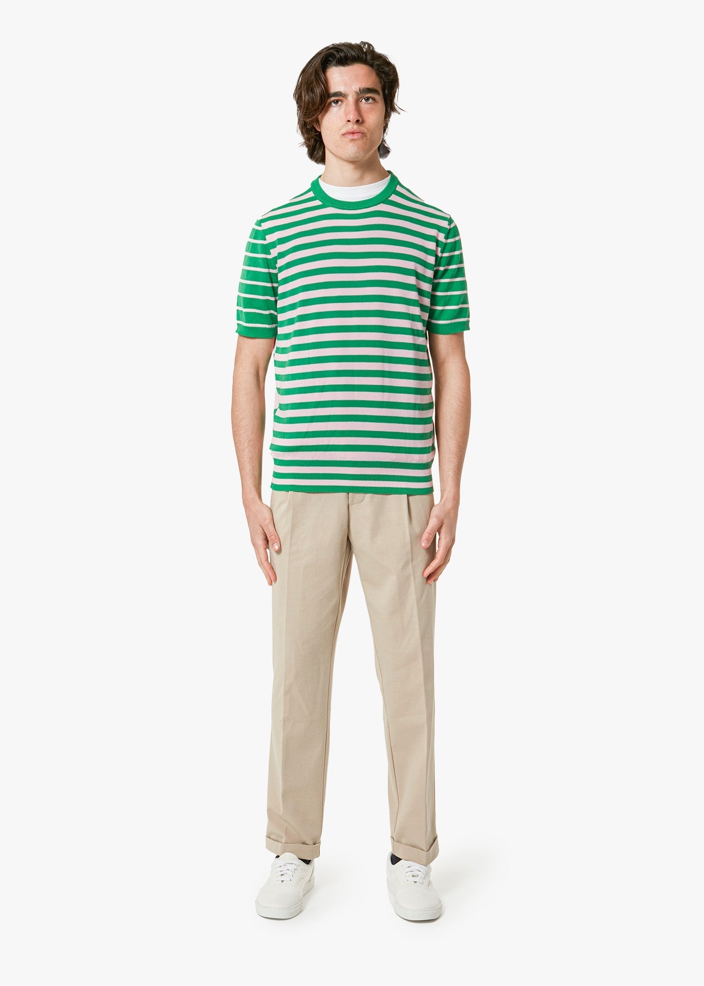 Aalfeo Striped Knitted Tshirt Green T-shirt