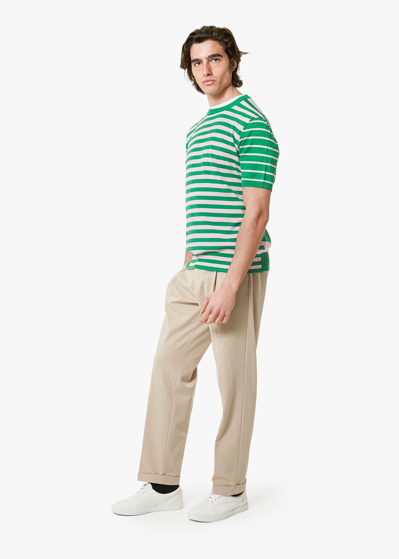 Aalfeo Striped Knitted Tshirt Green T-shirt