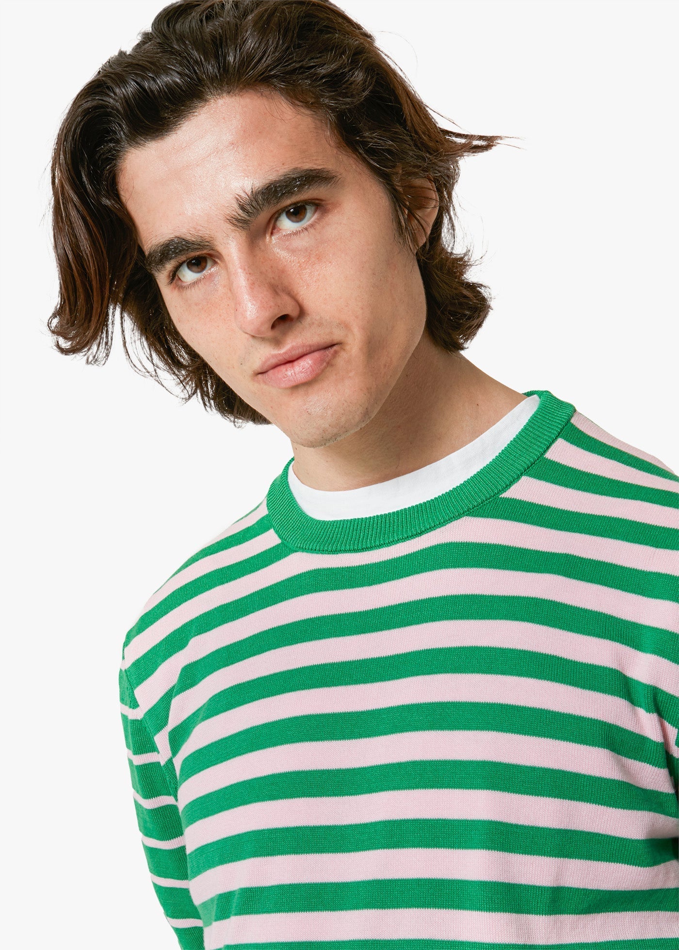 Aalfeo Striped Knitted Tshirt Green T-shirt