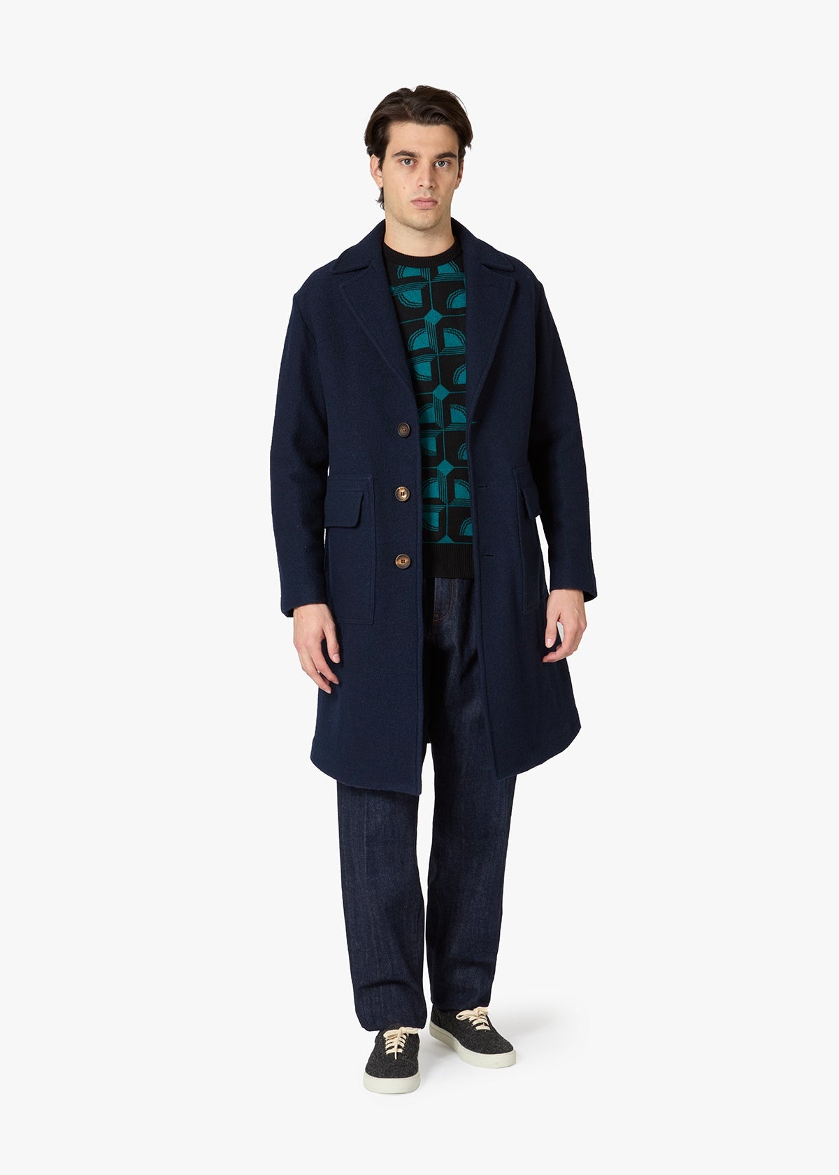 Aamburgo Single-Breasted Virgin Wool Coat Navy & Jackets