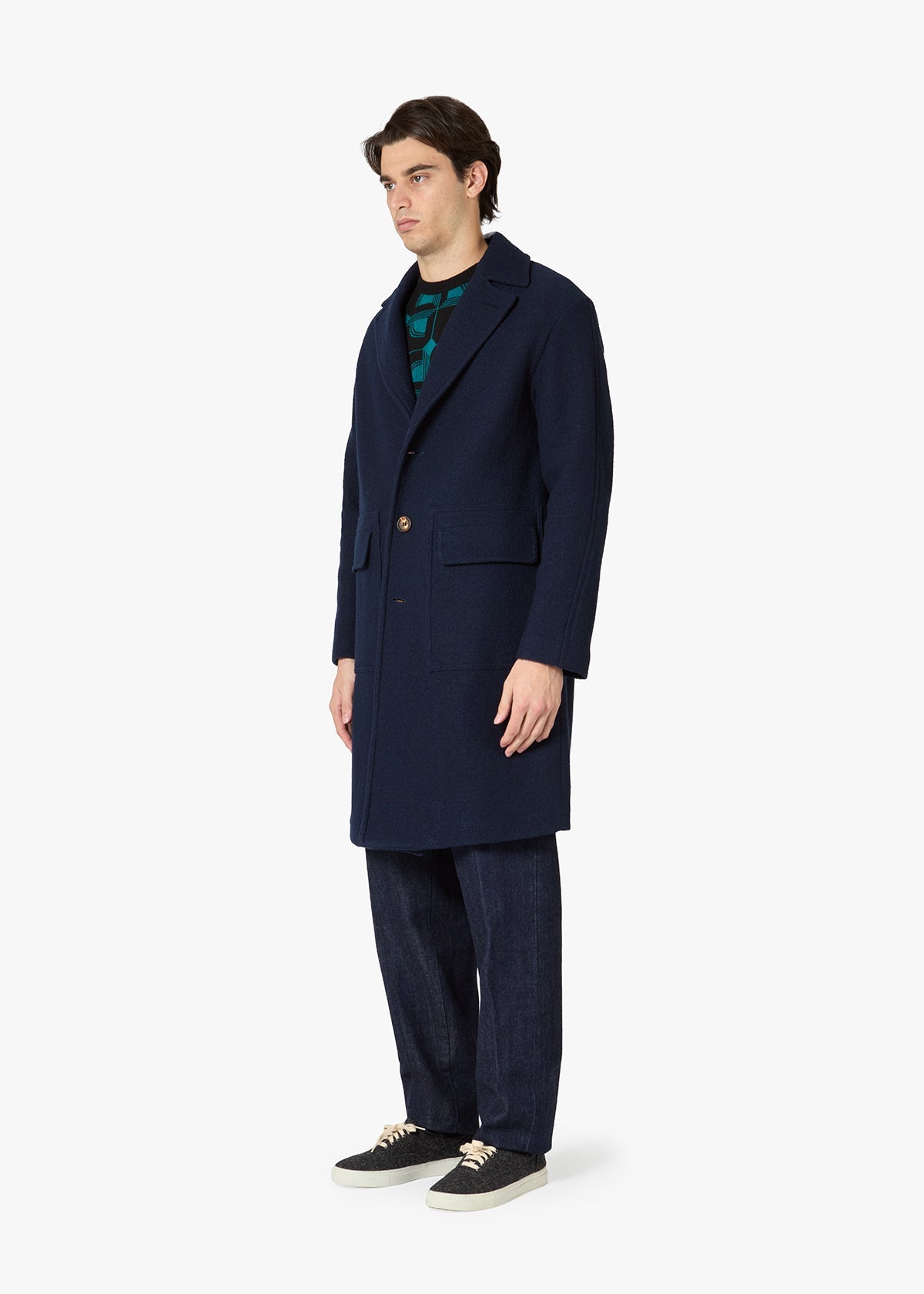 Aamburgo Single-Breasted Virgin Wool Coat Navy & Jackets