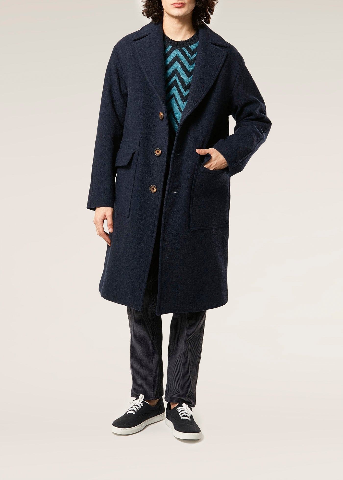 Aamburgo Navy Blue Single-Breasted Coat & Jackets