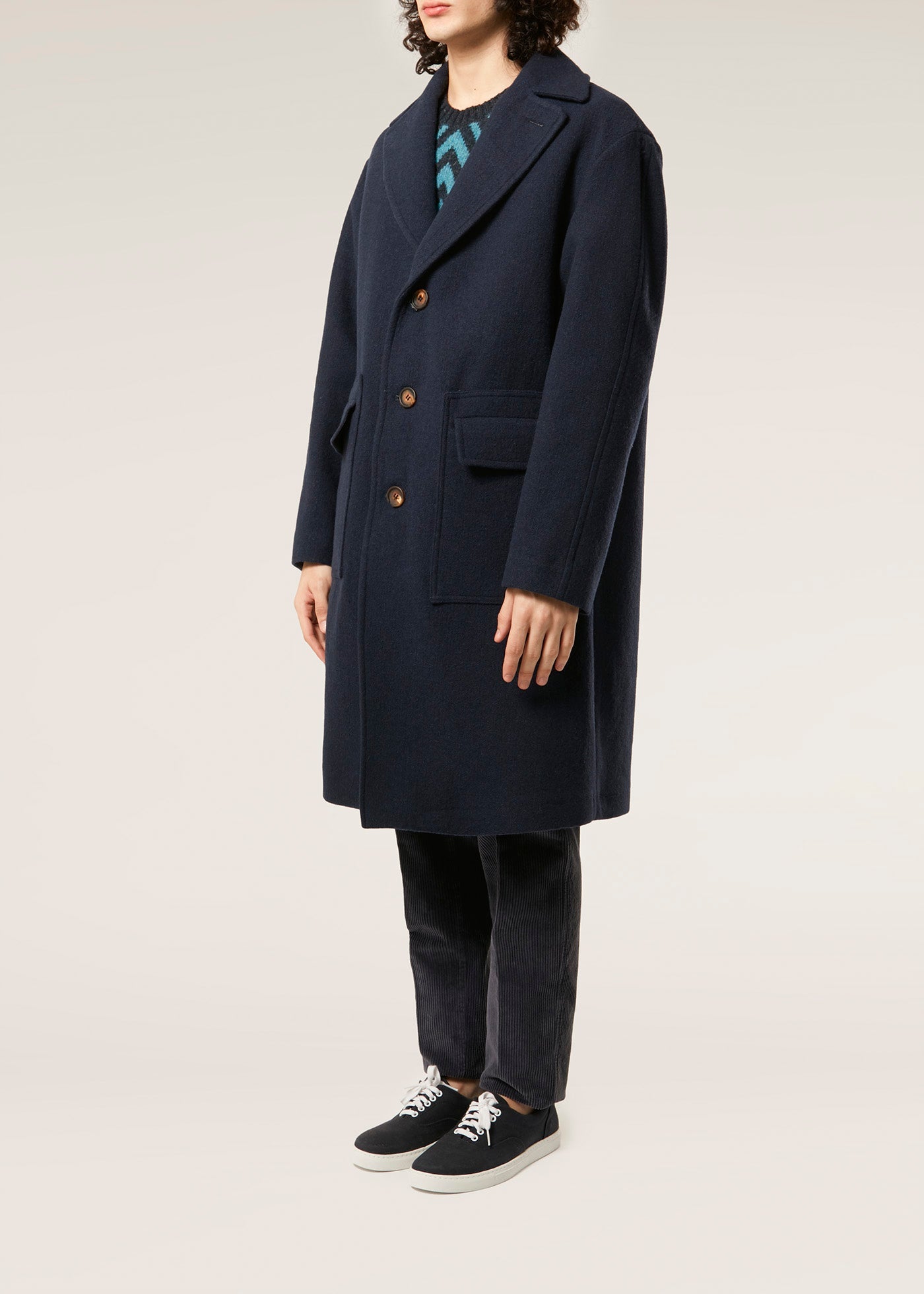 Aamburgo Navy Blue Single-Breasted Coat & Jackets