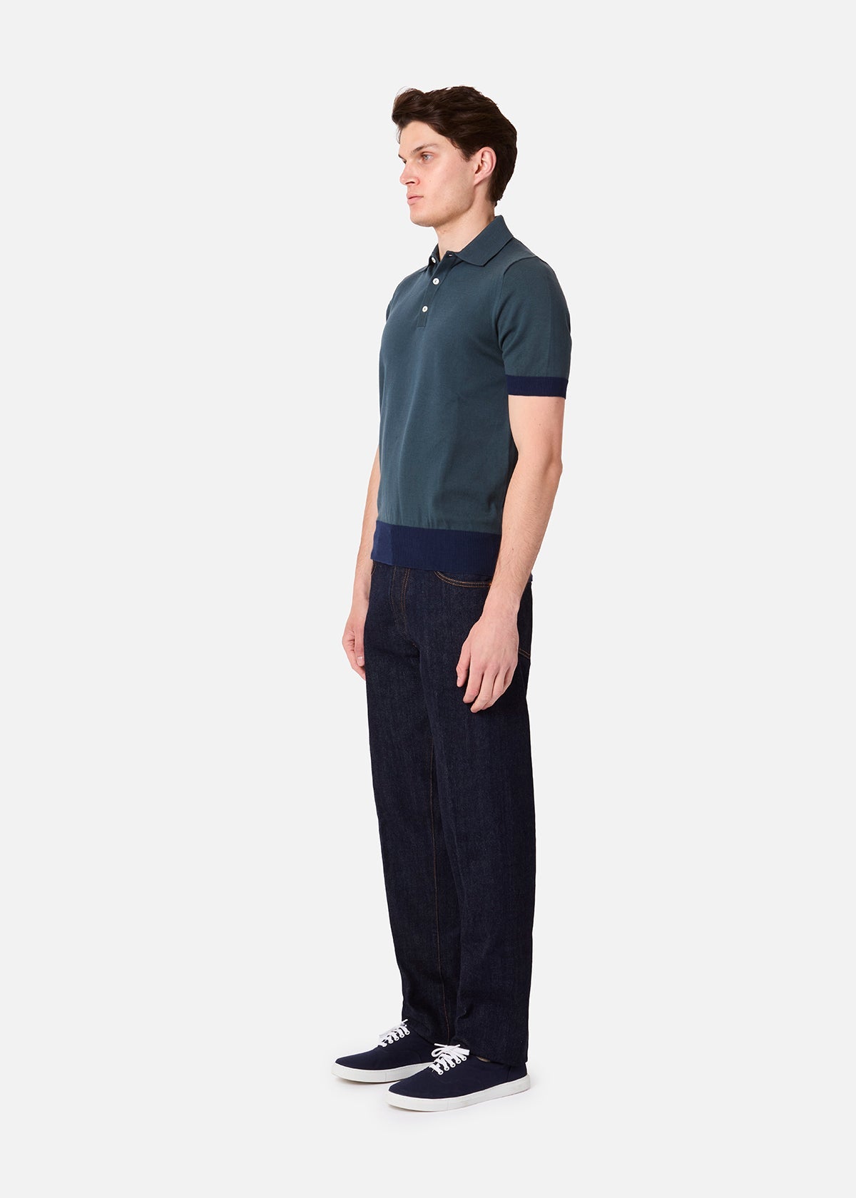 Aamendola Bicolor Cotton Polo Shirt Blue Sweatshirts & Poloshirts