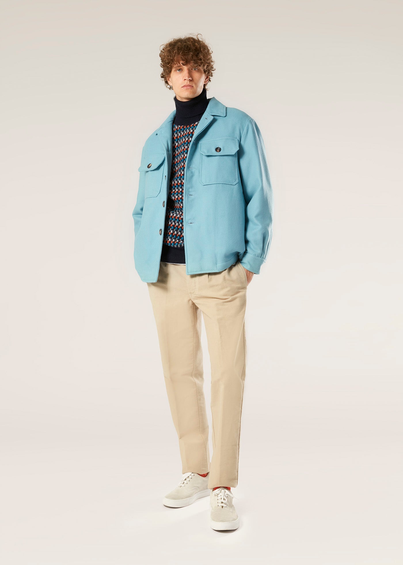 Aamenofi Light Blue Cotton Jacket With Frontal Pockets Lightblue Coats &
