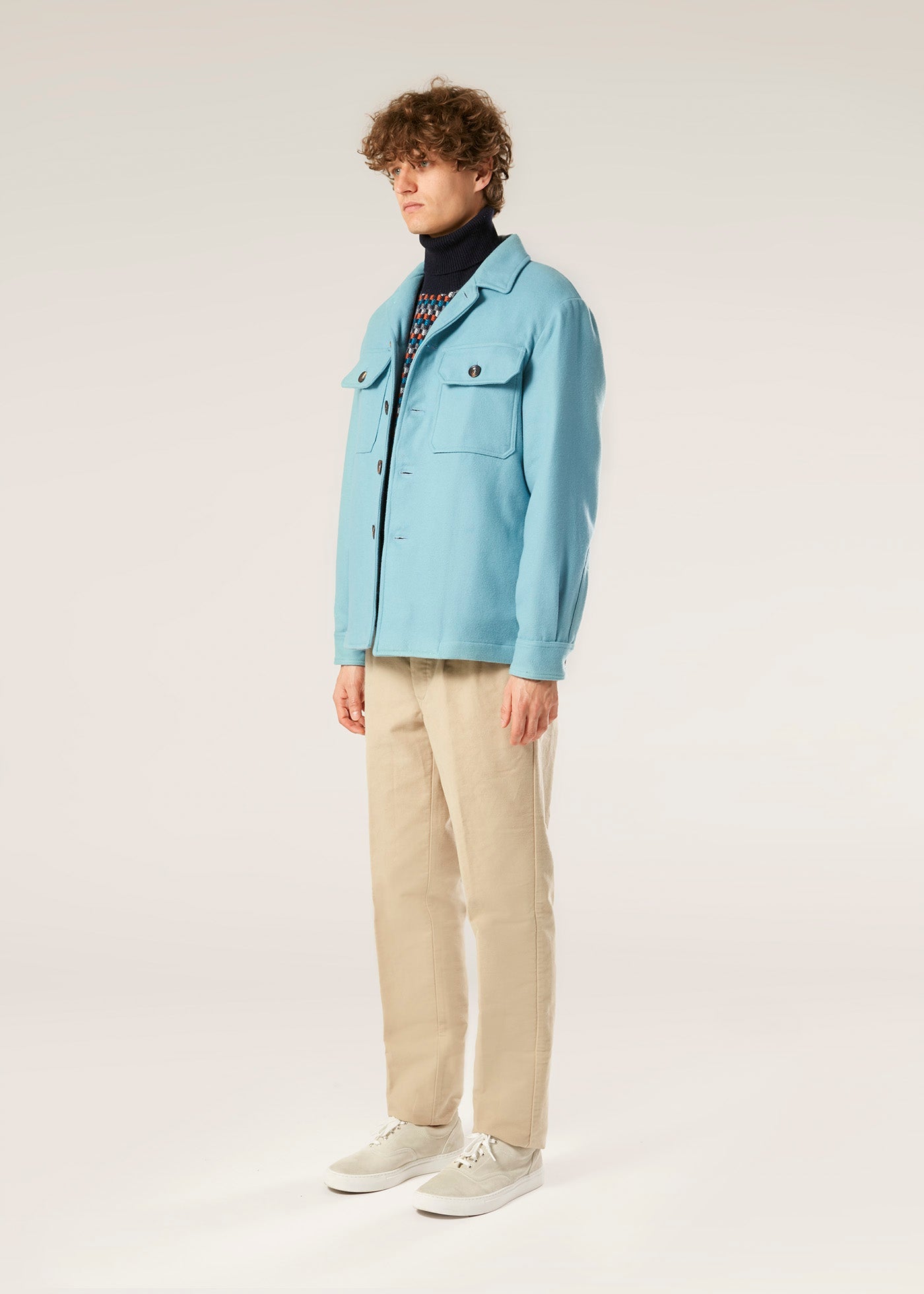 Aamenofi Light Blue Cotton Jacket With Frontal Pockets Lightblue Coats &