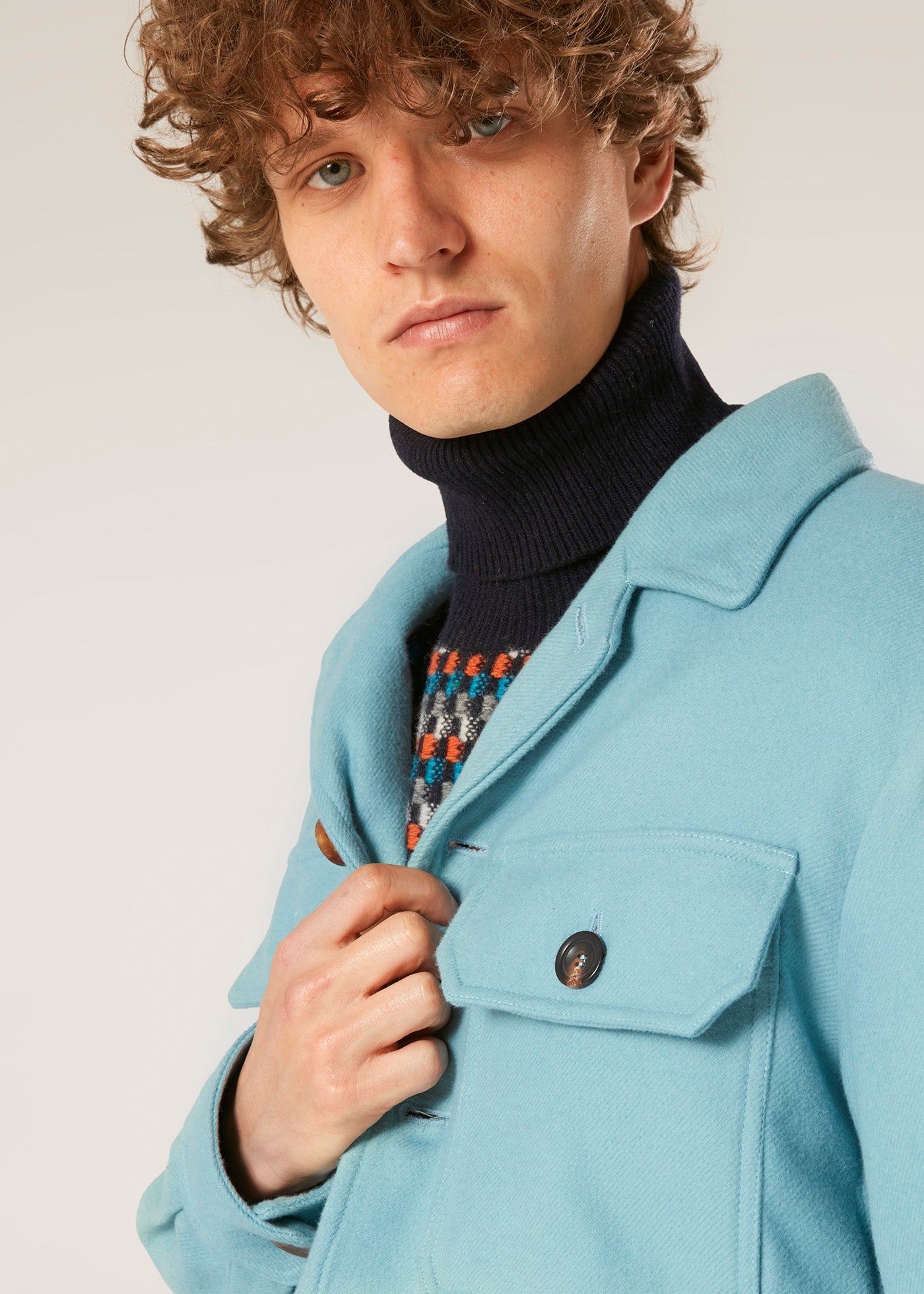 Aamenofi Light Blue Cotton Jacket With Frontal Pockets Lightblue Coats &