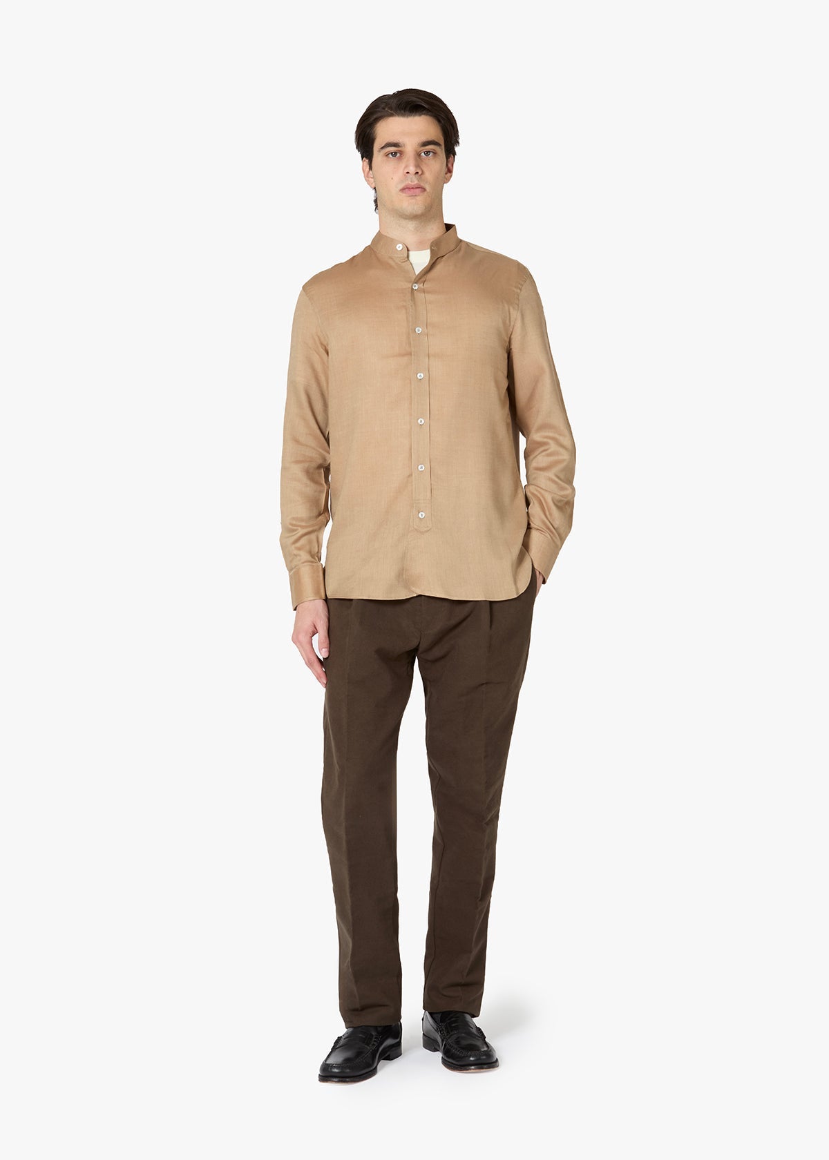 Aamilcare Band Collar Shirt Beige