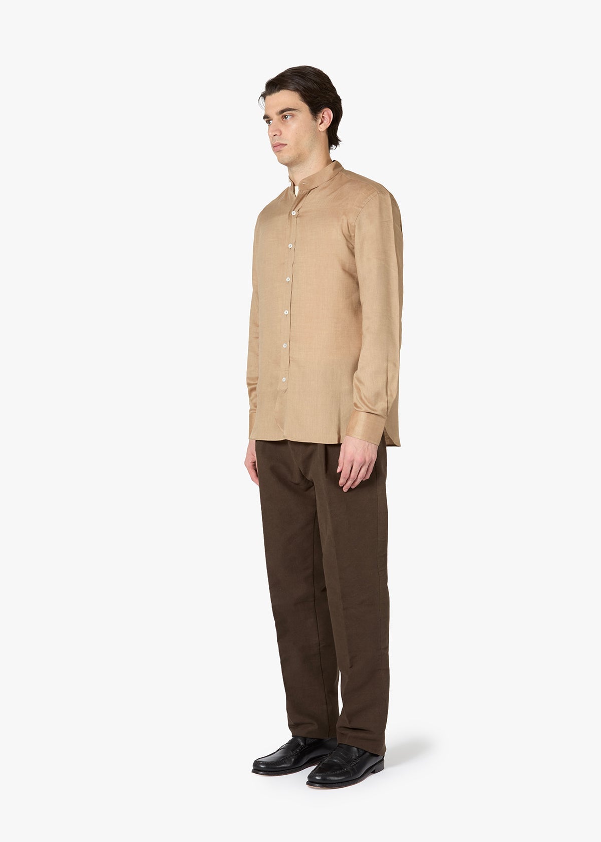 Aamilcare Band Collar Shirt Beige