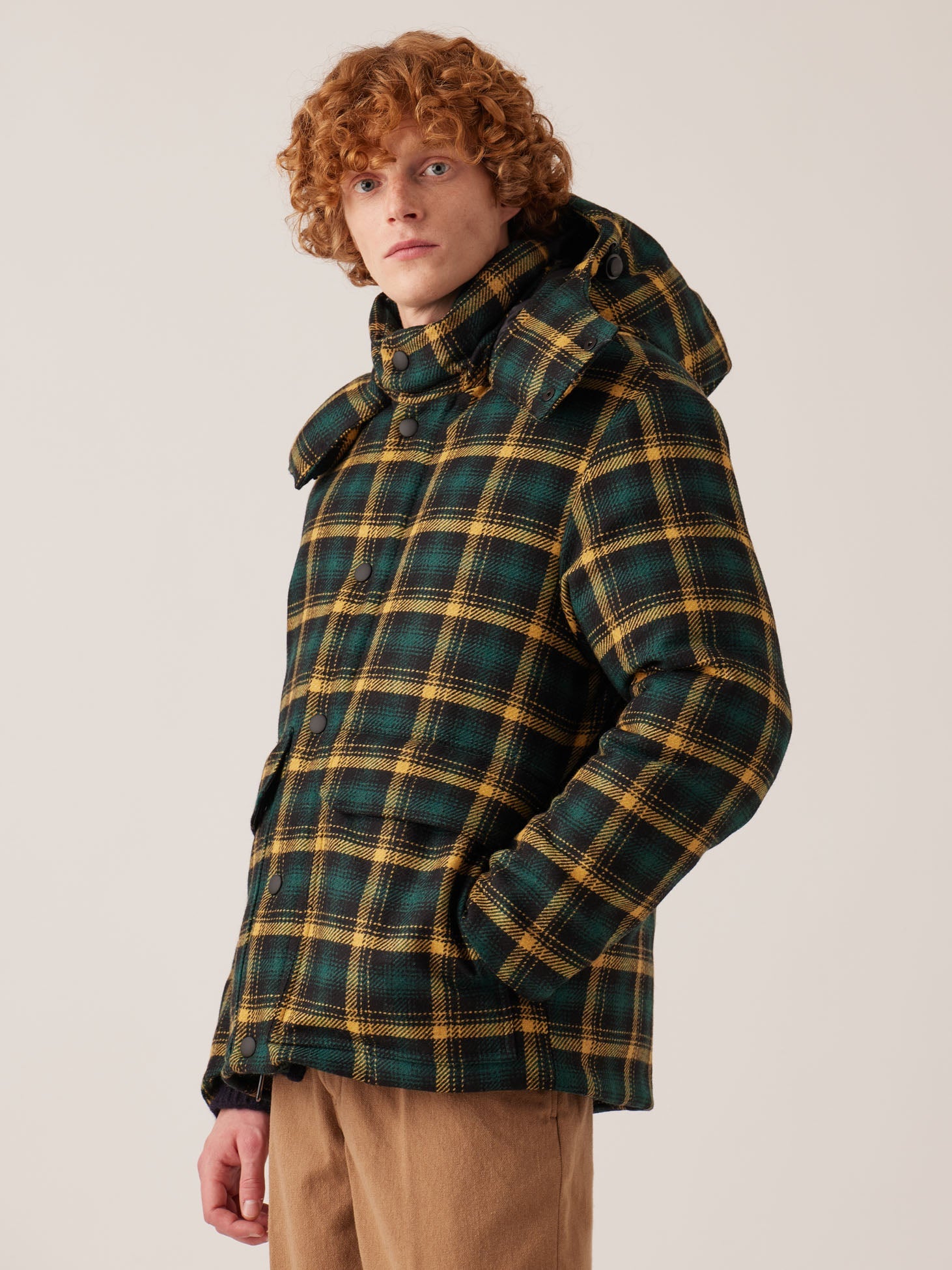Aangoon Checked Down Bomber Jacket Green Coats &