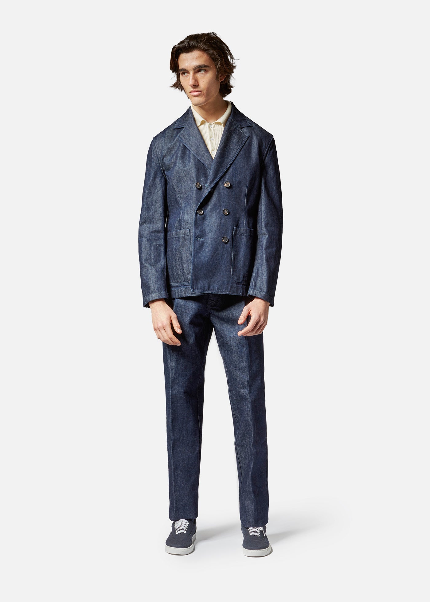 Aansonia Denim Double Breasted Blazer Blue Coats & Jackets