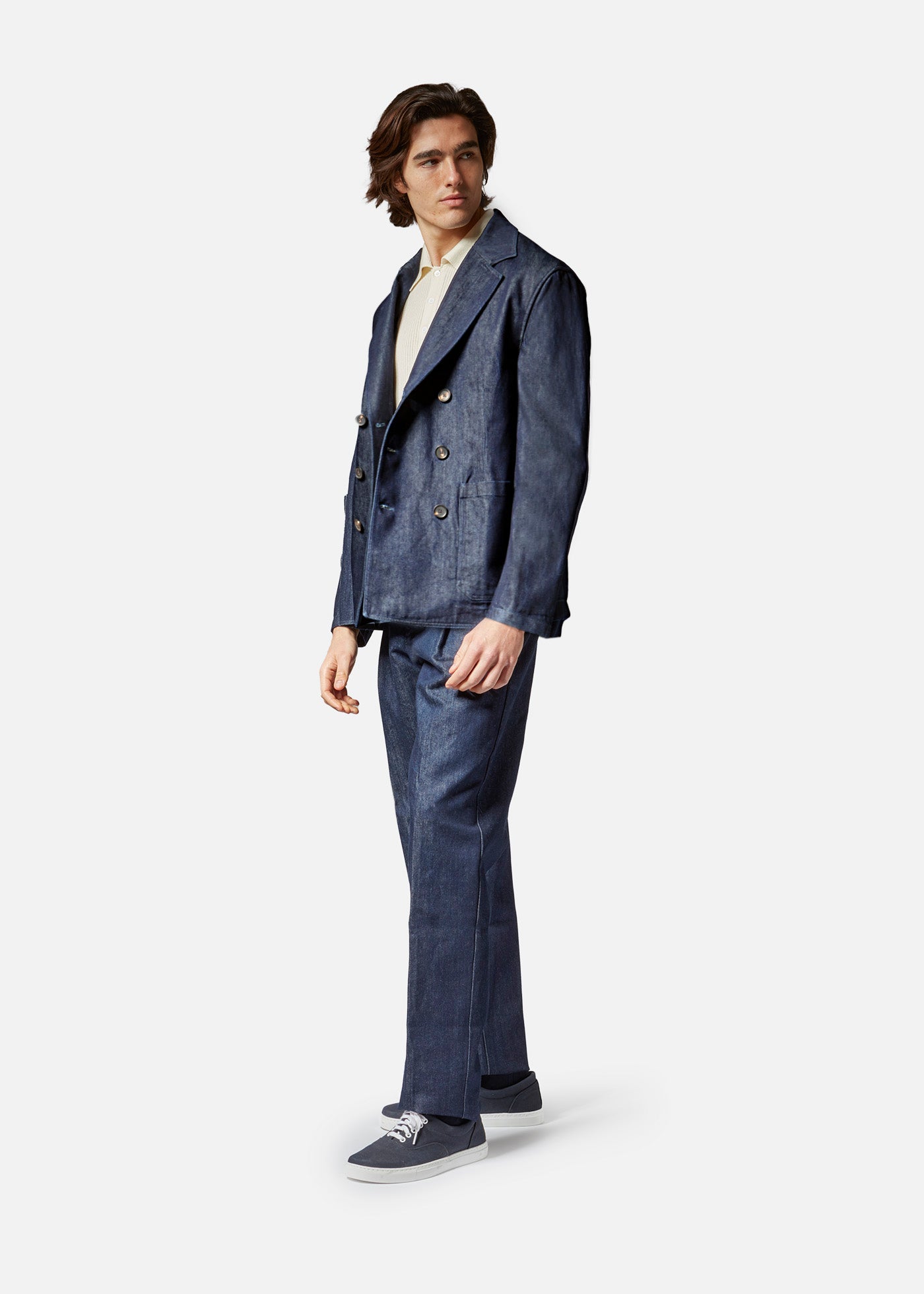 Aansonia Denim Double Breasted Blazer Blue Coats & Jackets