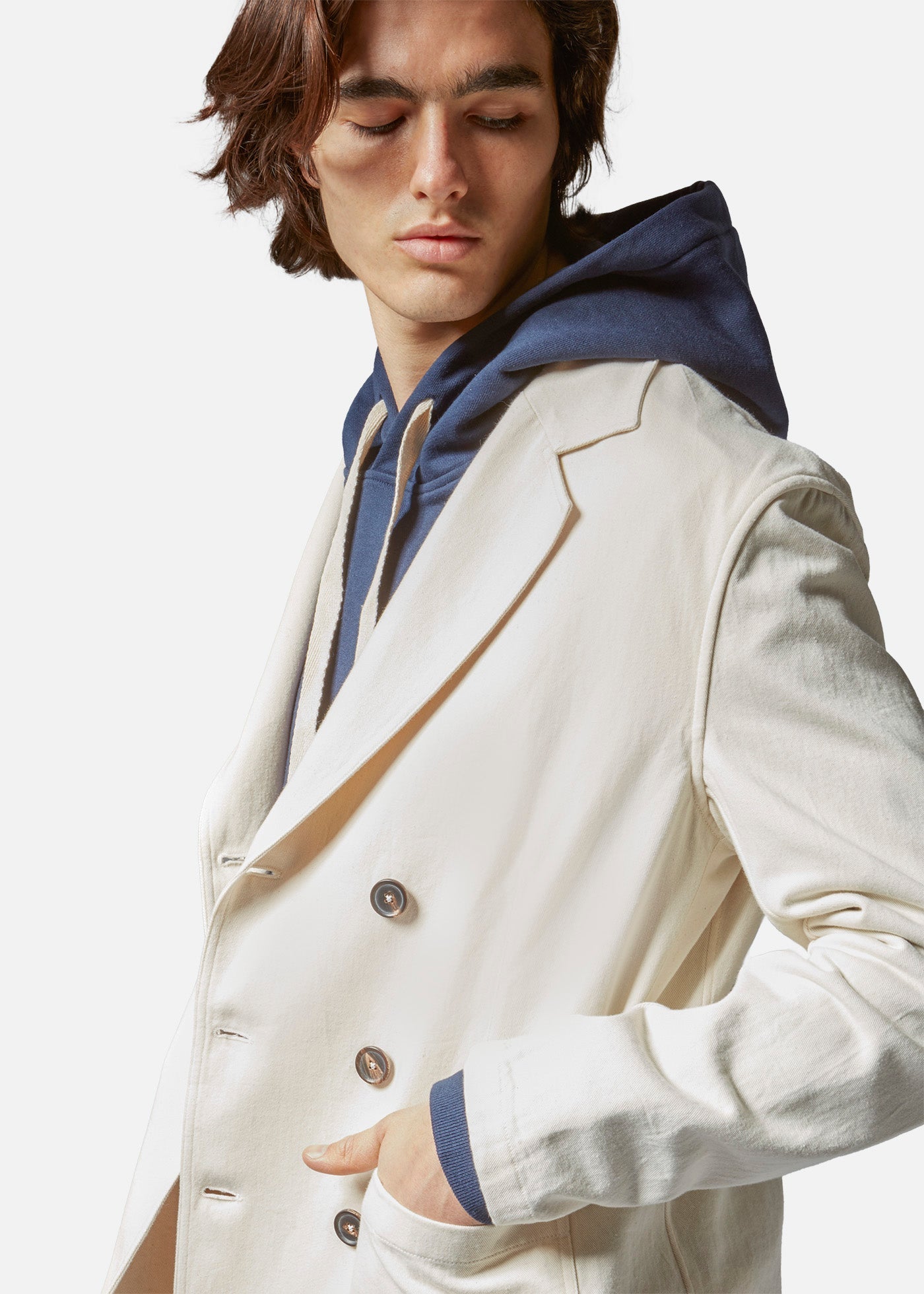 Aansonia Cotton Double Breasted Blazer White Coats & Jackets