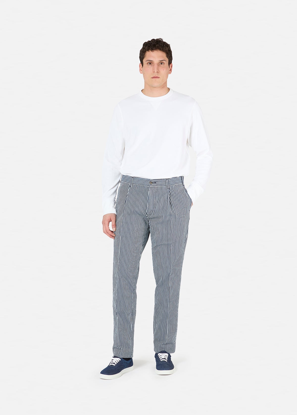 Aantioco Striped Cotton Chino Trousers Blue