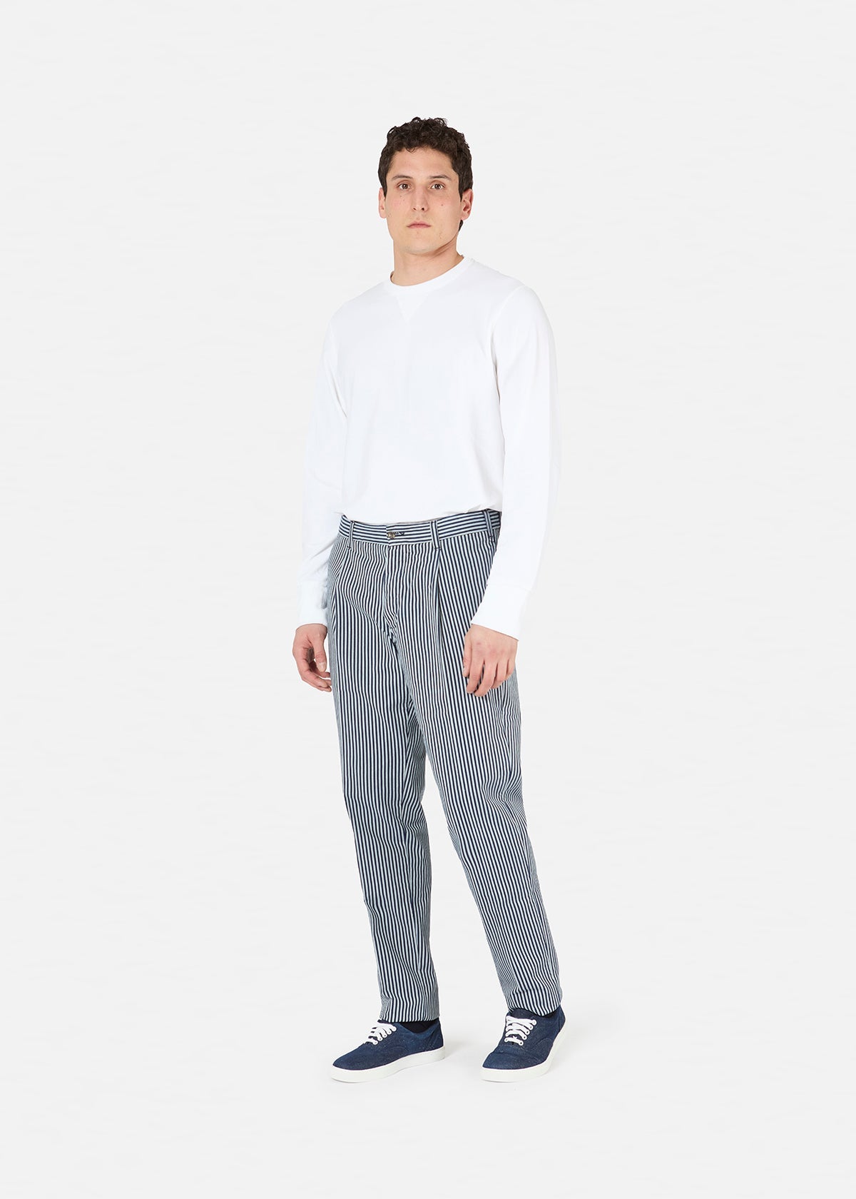 Aantioco Striped Cotton Chino Trousers Blue