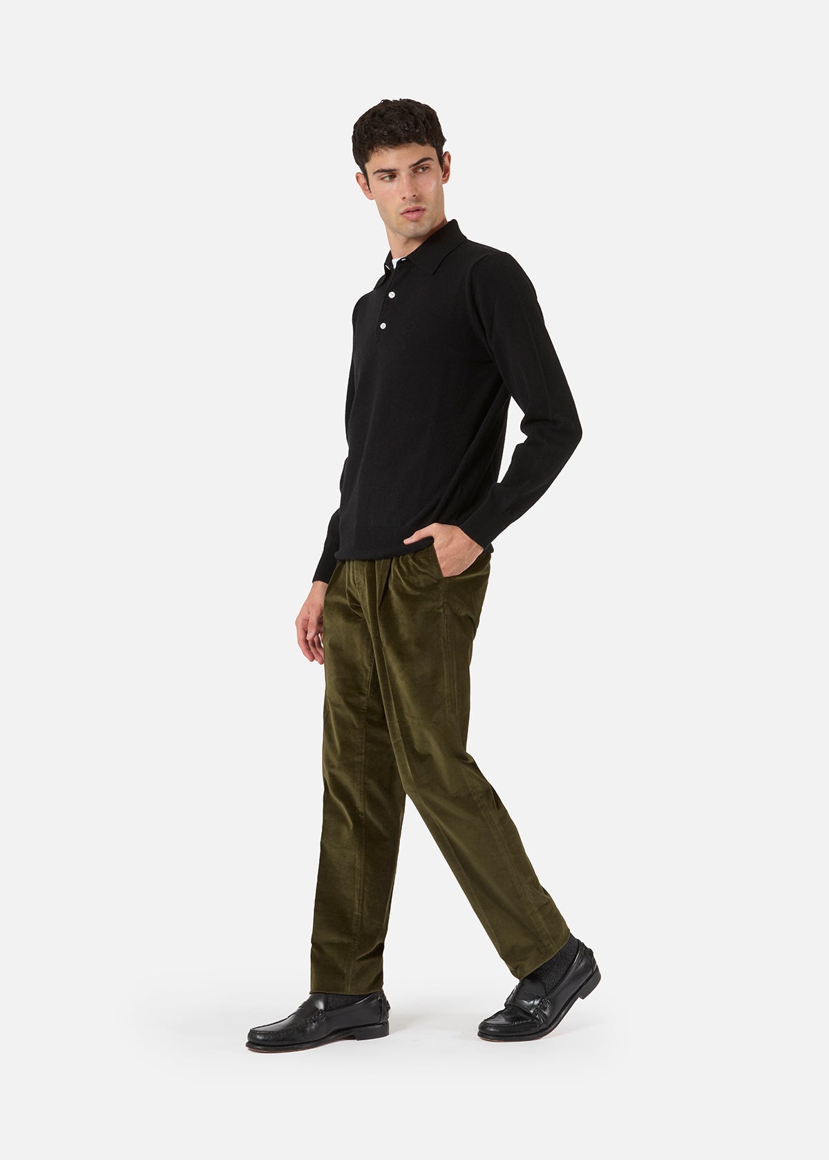 Aantioco Cotton Velvet Trousers With Darts Green