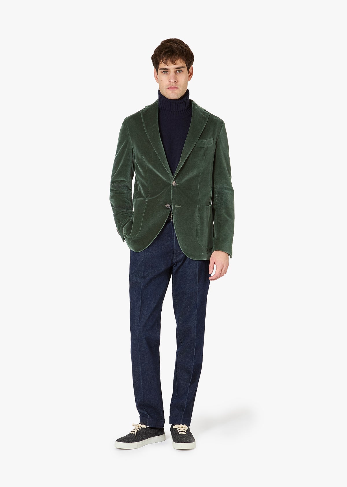 Aanzio Velvet Blazer With Patch Pockets Green Coats & Jackets