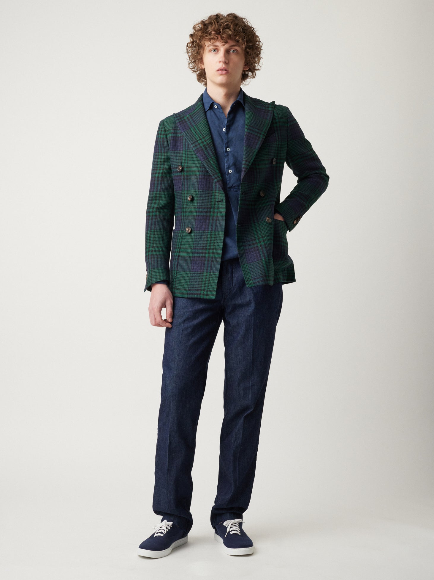 Aaradeo Tartan Double-Breasted Jacket Darkgreen Coats &