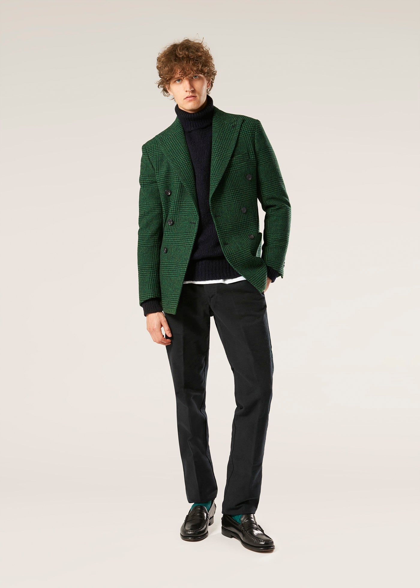 Aaradeo Checked Double Breasted Jacket Green Coats &