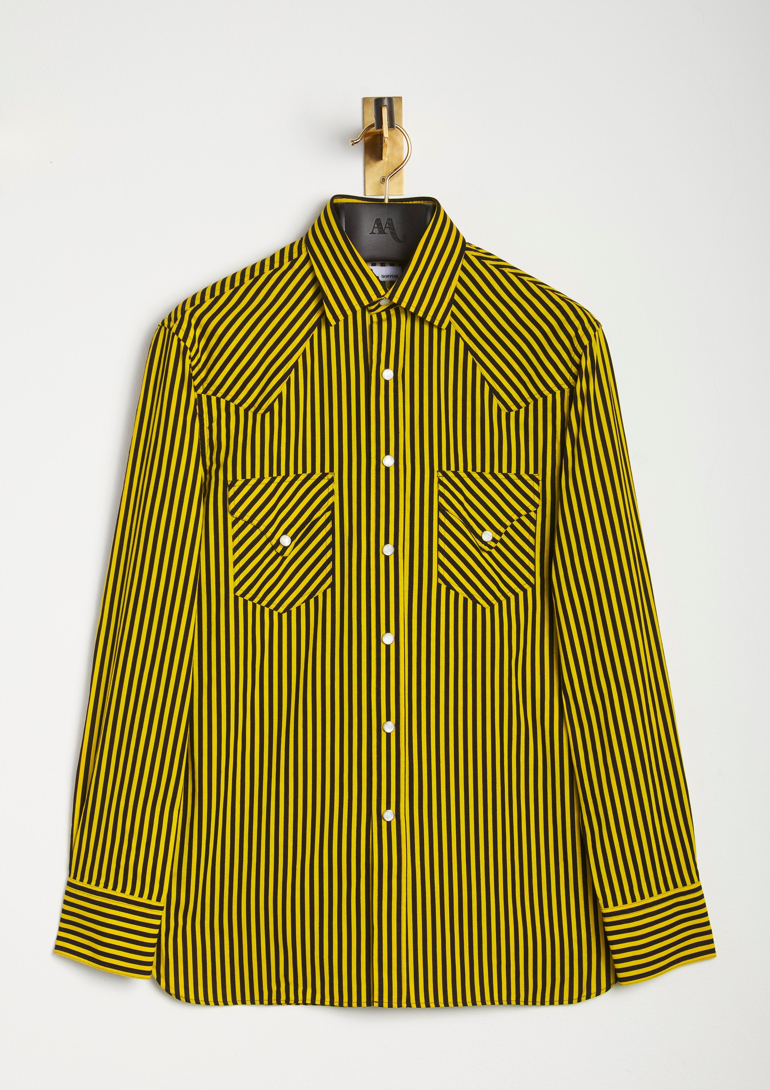 Aariosto Vertical Striped Western Shirt Yellow