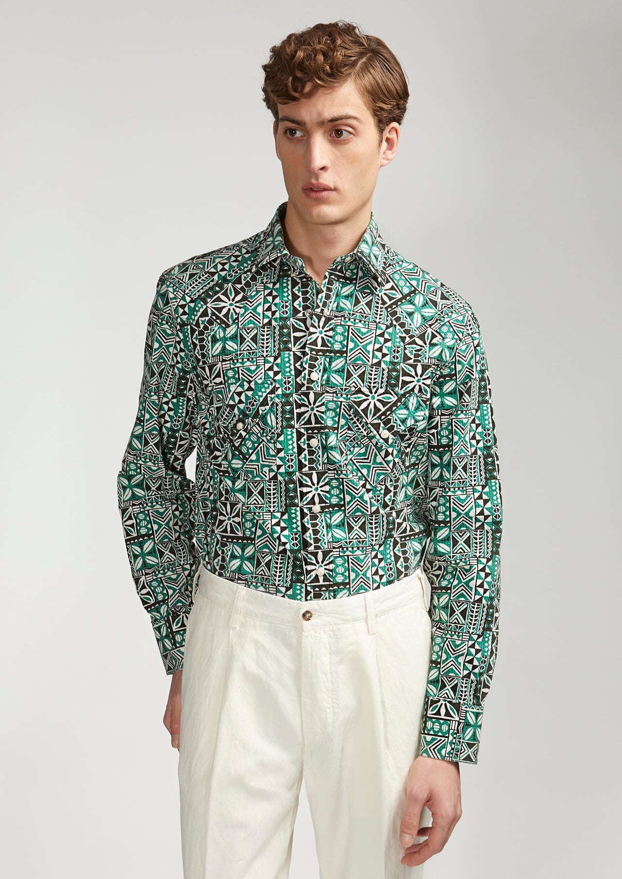 Aariosto Printed Western Shirt Green