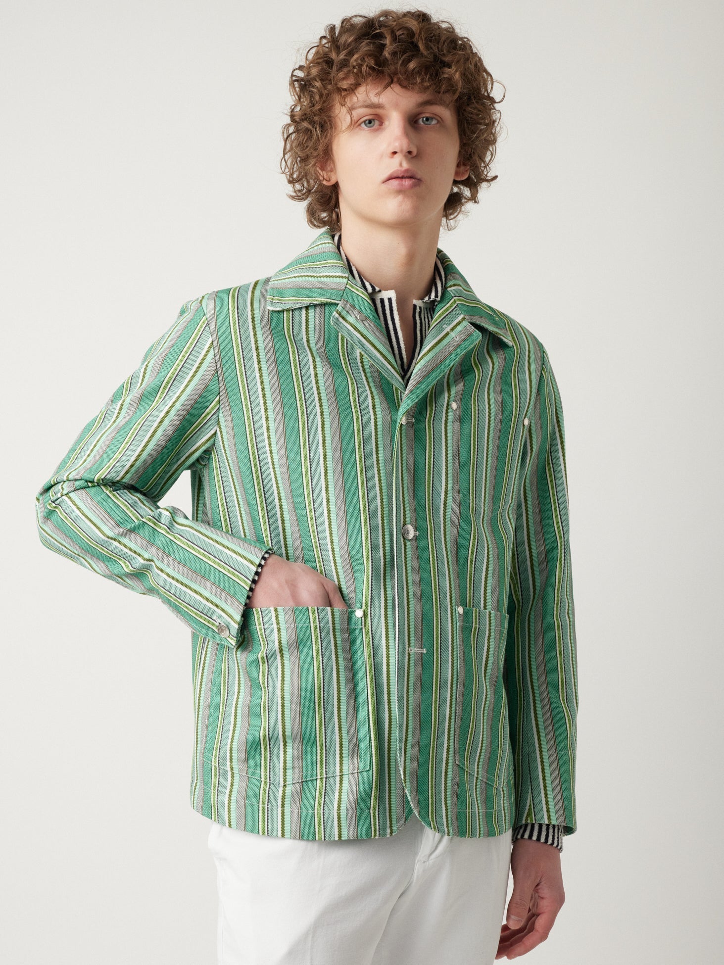 Aassalonne Striped Work Jacket Green Coats &