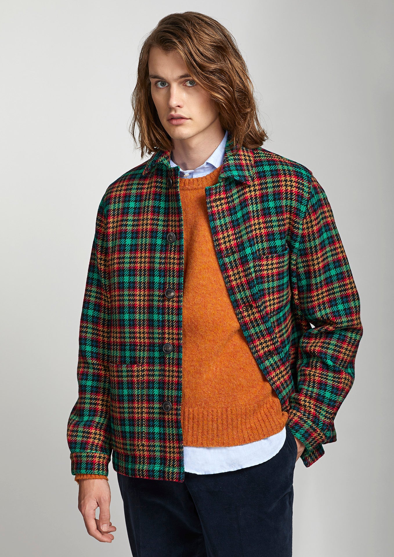 Aasti Checked Wool Overshirt Green Coats & Jackets