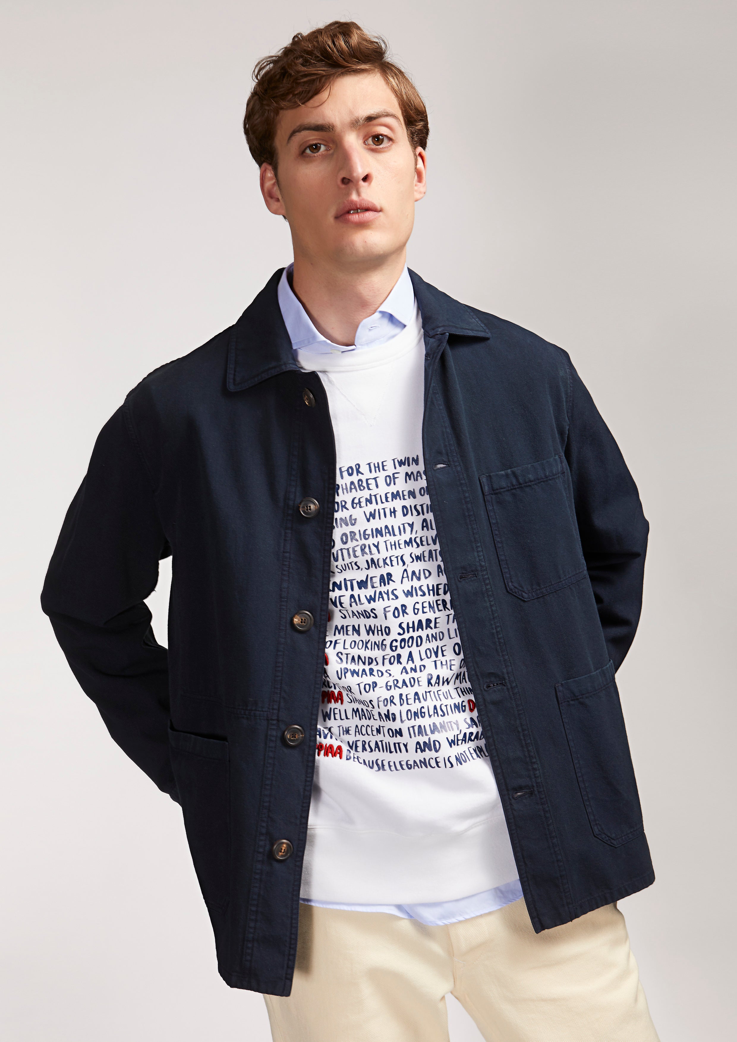Aasti Panama Cotton Canvas Work Jacket Navy Coats &