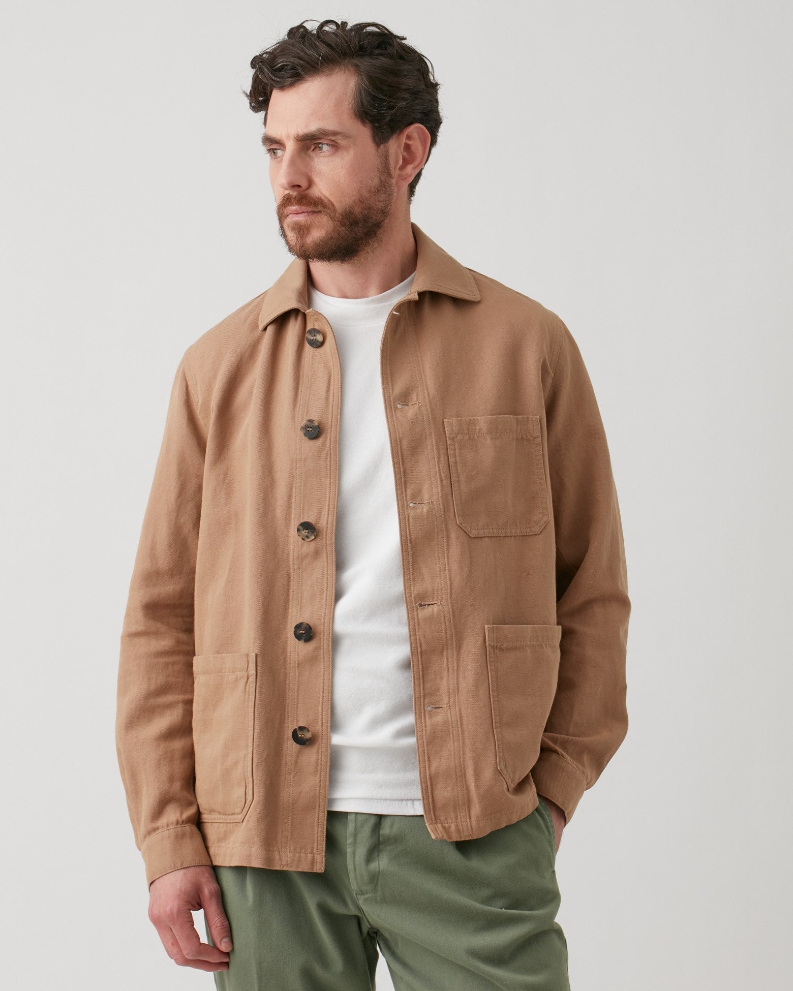 Aasti Linen Overshirt Beige Coats & Jackets