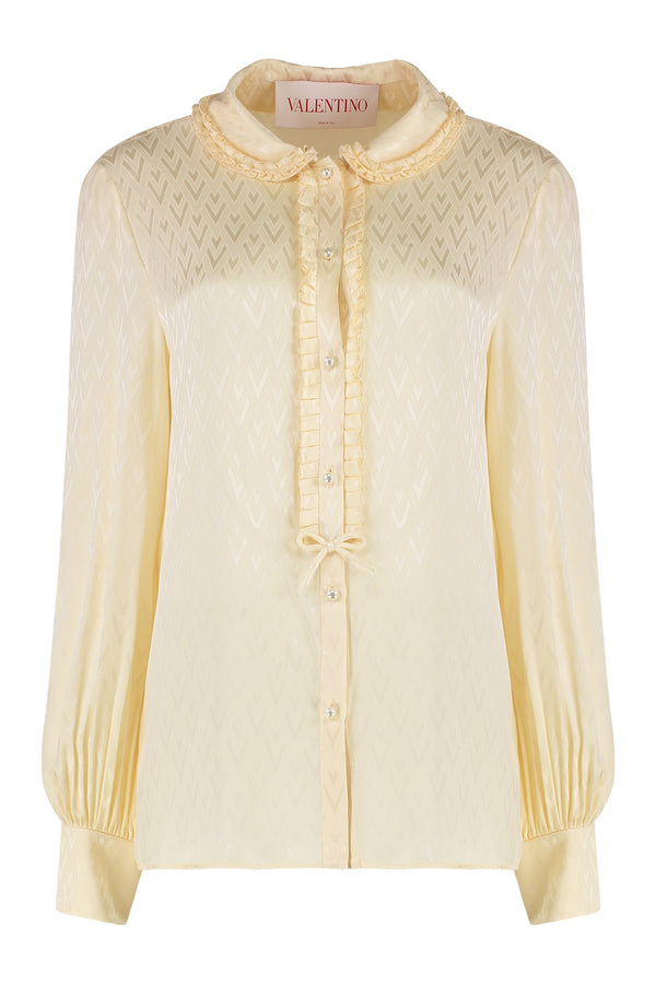 Toute La V Silk Ruffle Shirt Cream