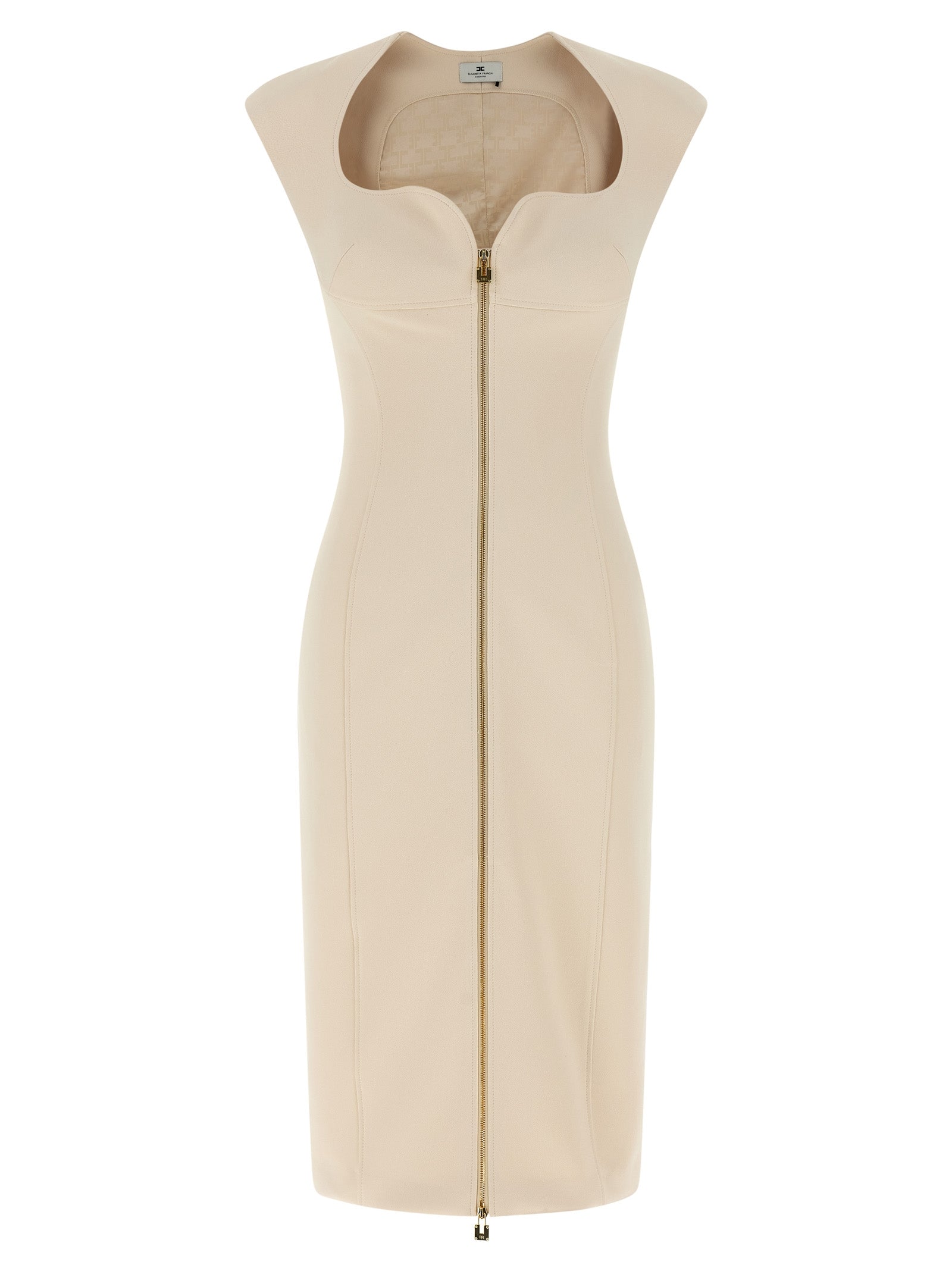 Heart-shaped neckline dress Beige Polyester